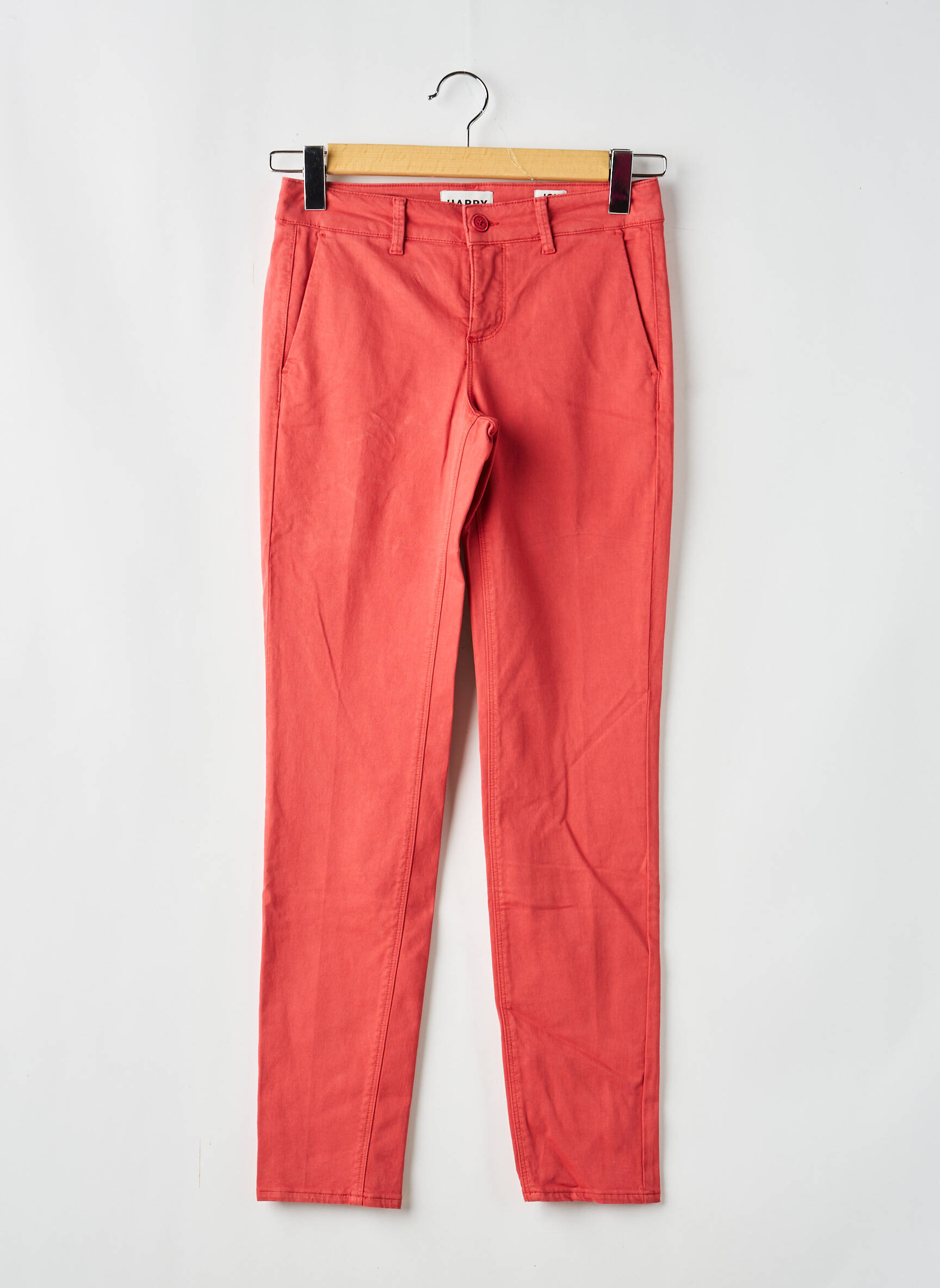 Pantalon chino țesătură poplin mărime normală portocalie HAPPY femeie