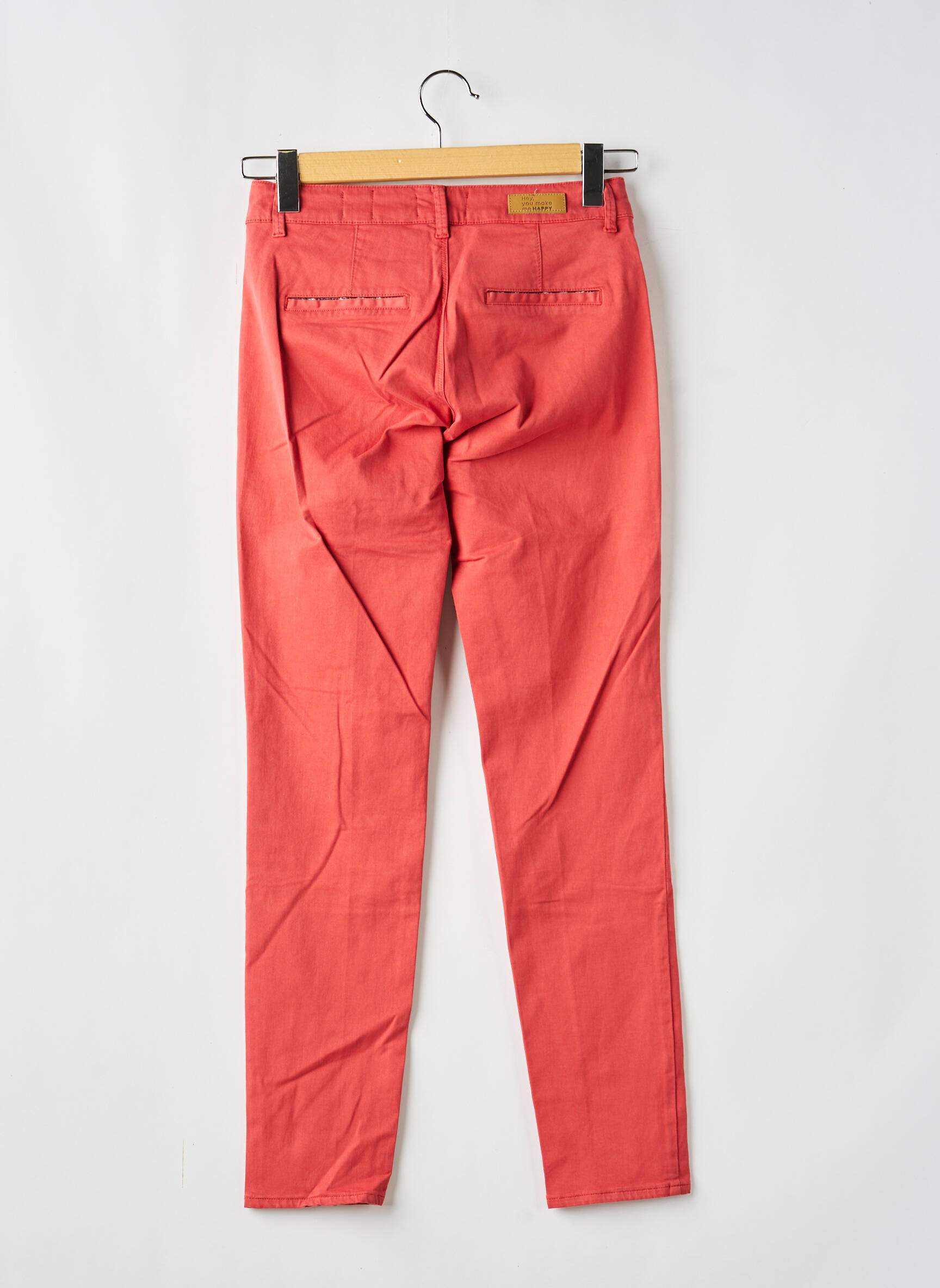 Pantalon chino țesătură poplin mărime normală portocalie HAPPY femeie