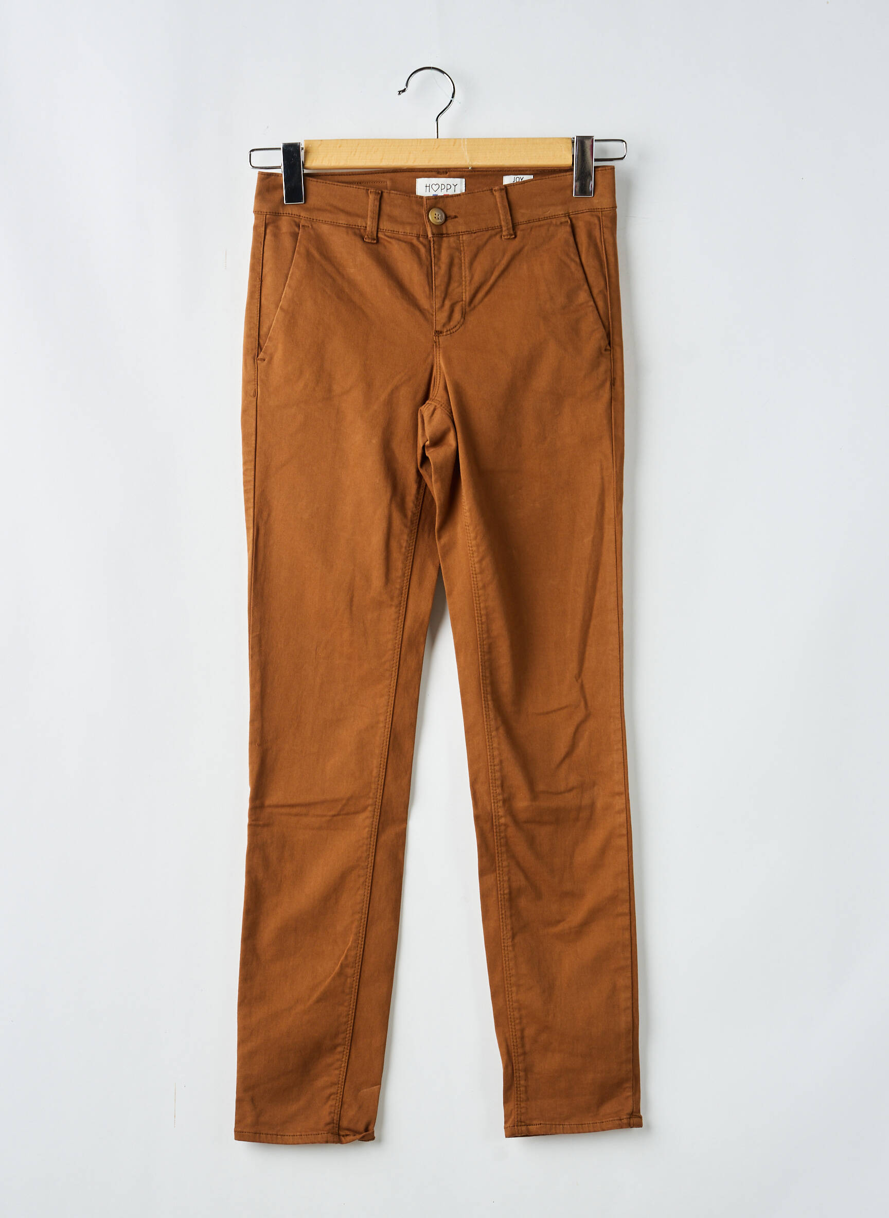 Pantalon chino țesătură poplin mărime normală maro HAPPY femeie