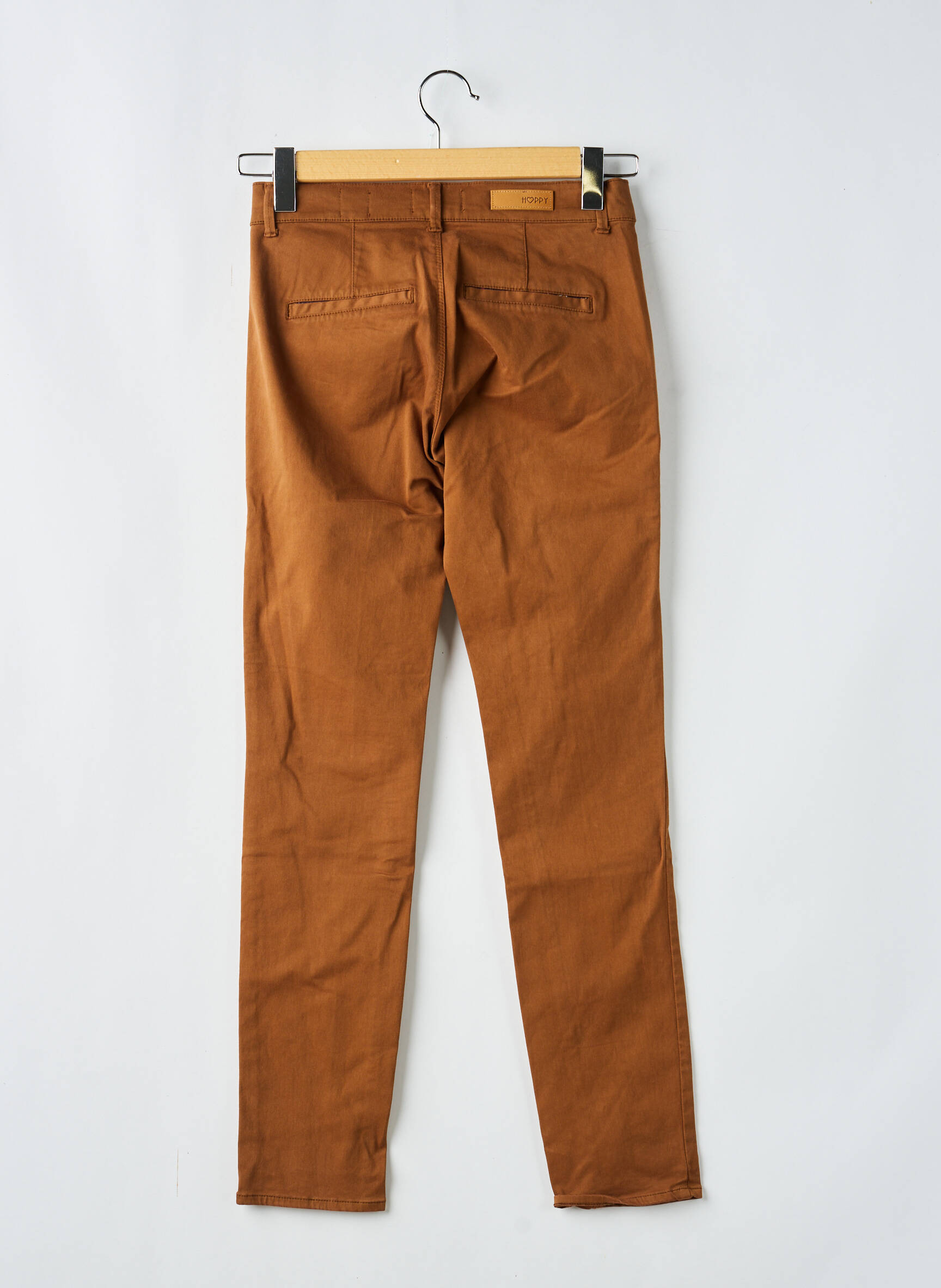 Pantalon chino țesătură poplin mărime normală maro HAPPY femeie