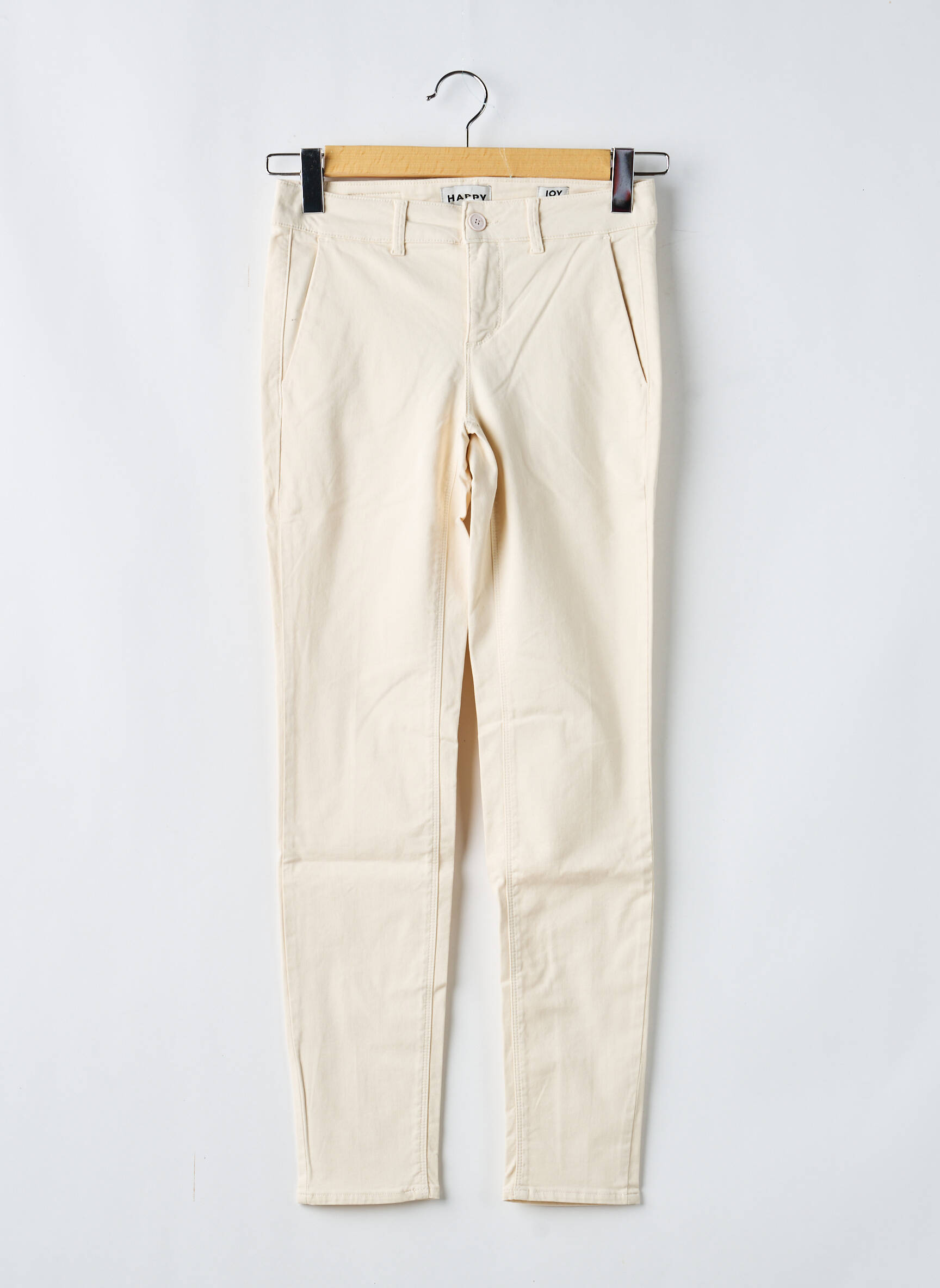 Pantalon chino țesătură poplin mărime normală bej HAPPY femeie