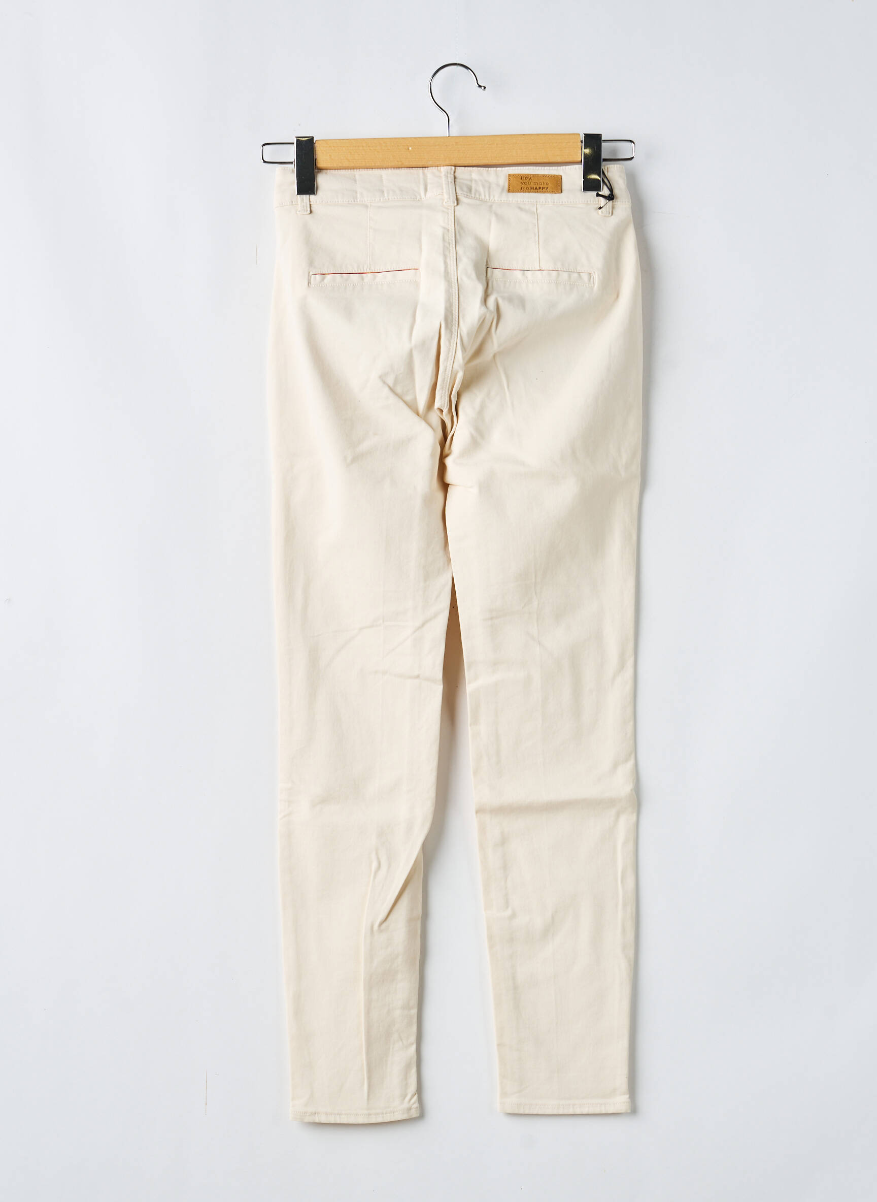 Pantalon chino țesătură poplin mărime normală bej HAPPY femeie