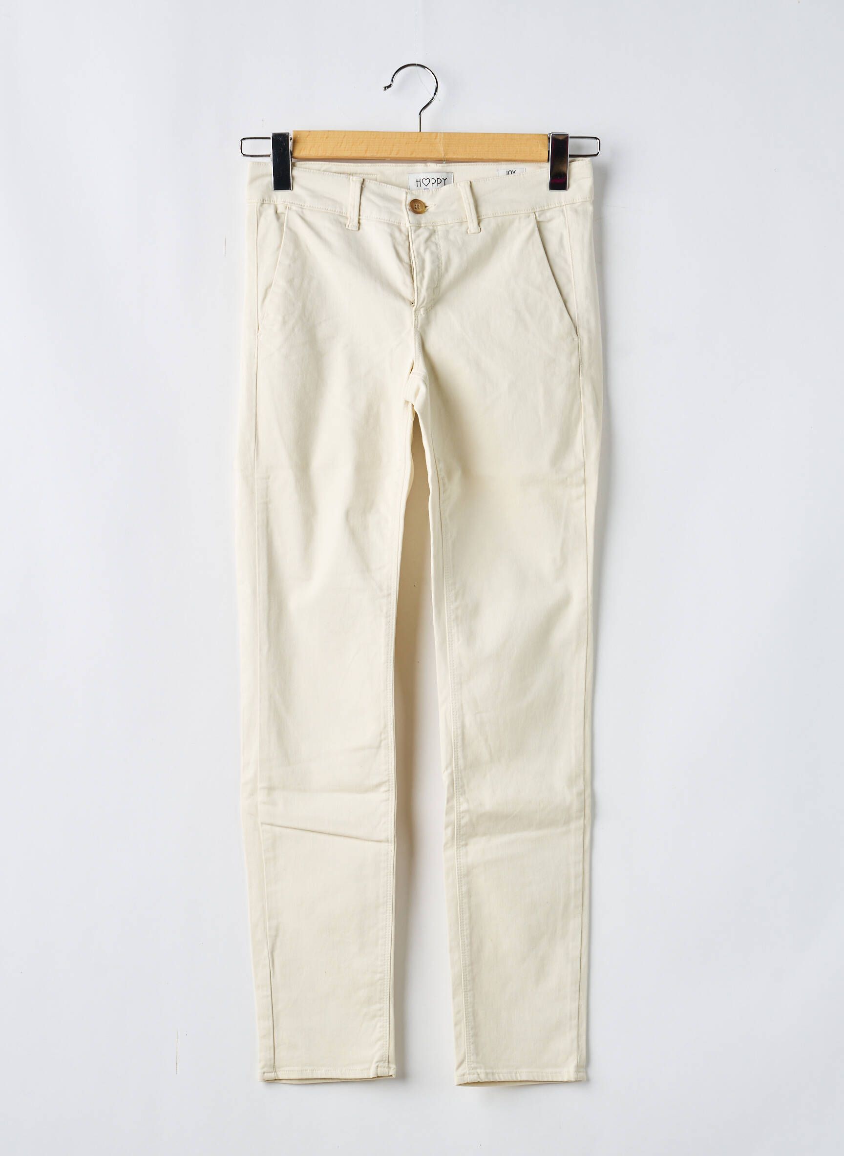 Pantalon chino țesătură poplin mărime normală bej HAPPY femeie