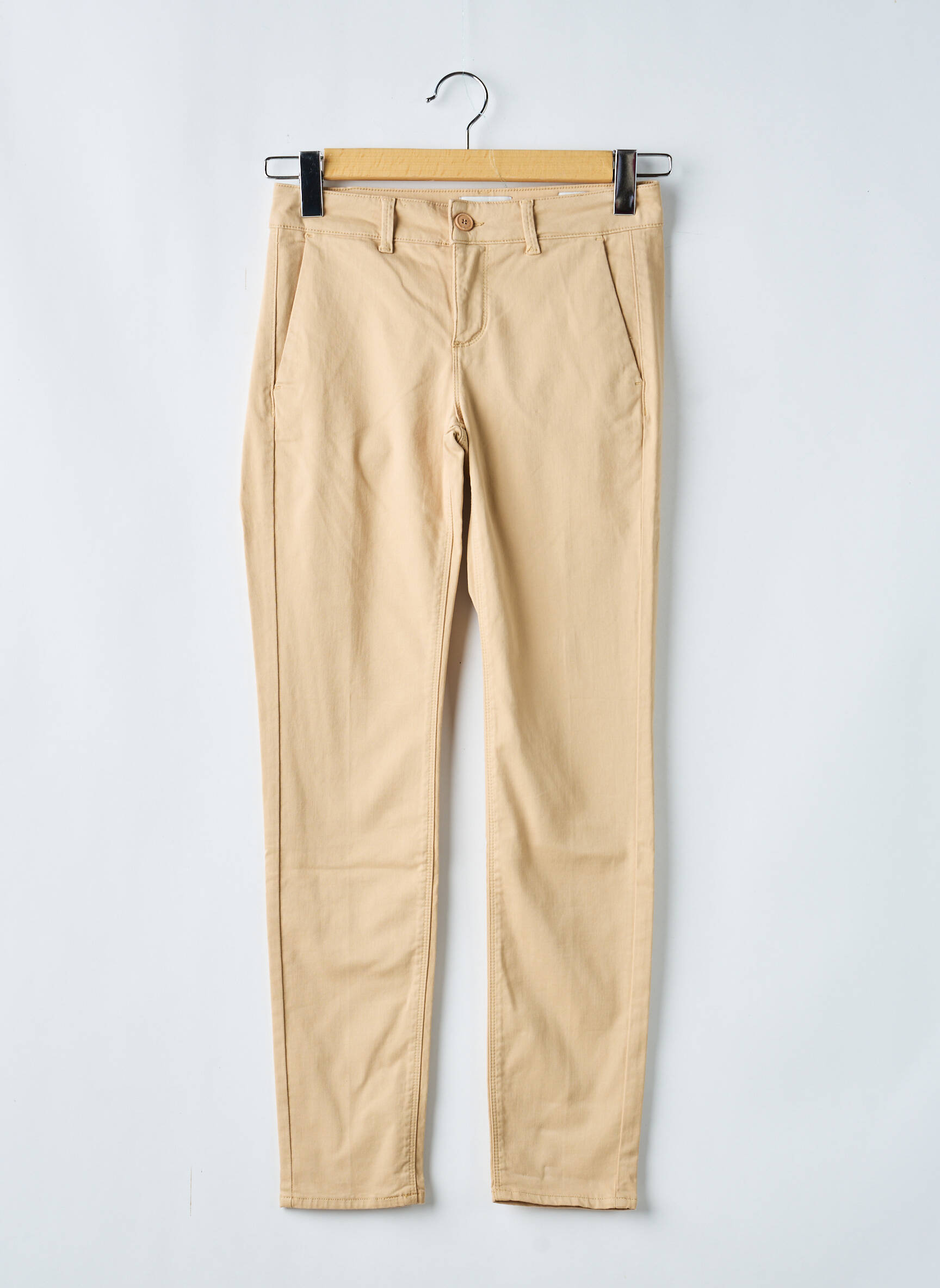 Pantalon chino țesătură poplin mărime normală bej închis HAPPY femeie