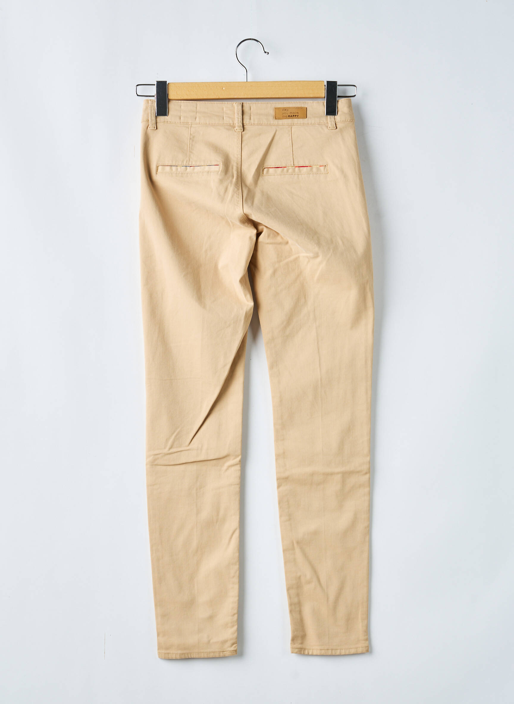 Pantalon chino țesătură poplin mărime normală bej închis HAPPY femeie