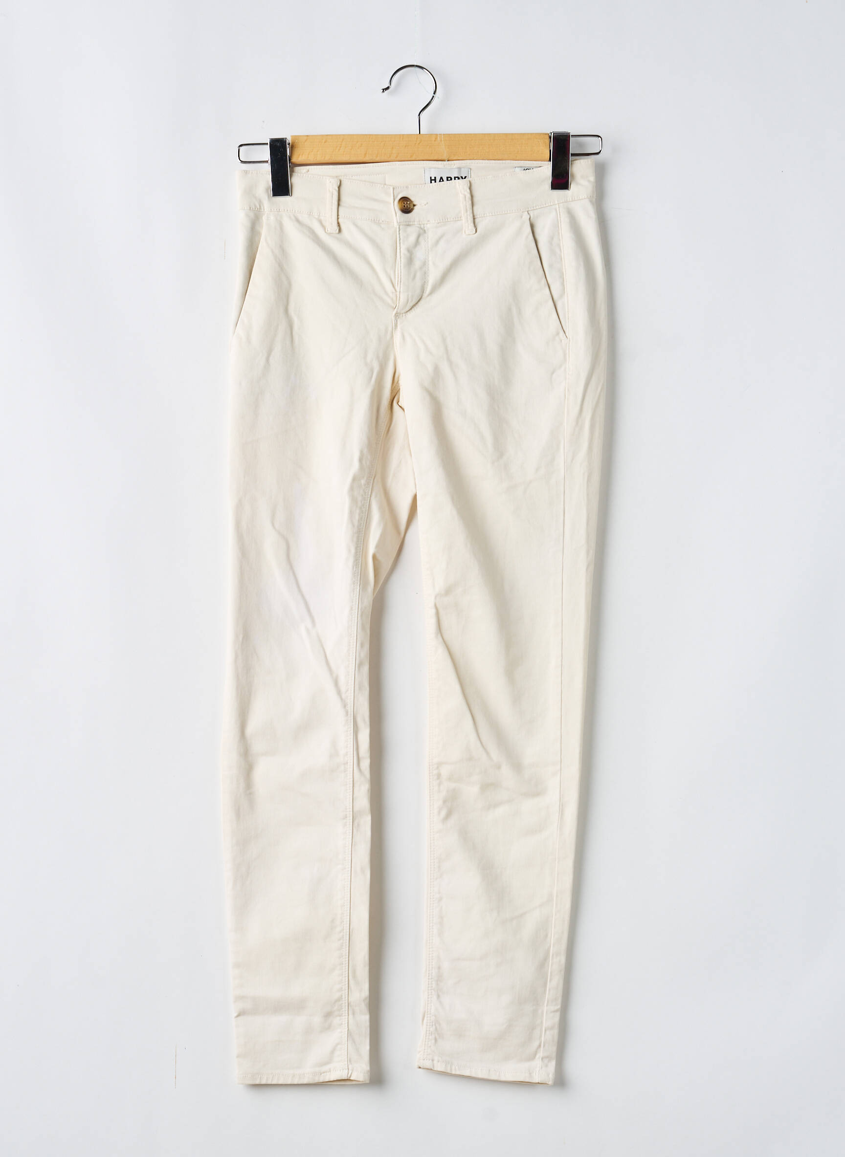 Pantalon chino țesătură poplin mărime normală bej HAPPY femeie