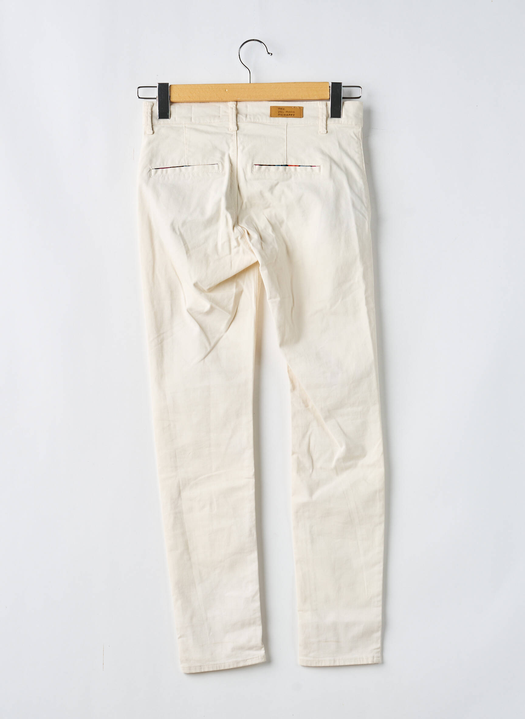 Pantalon chino țesătură poplin mărime normală bej HAPPY femeie