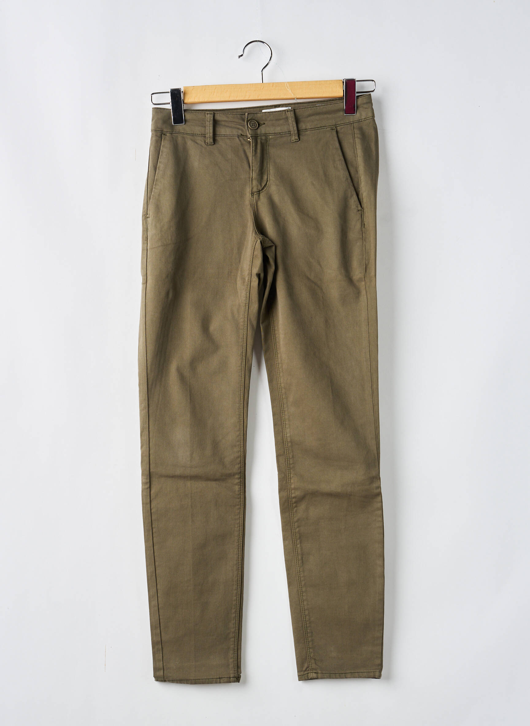 Pantalon chino țesătură poplin mărime normală verde HAPPY femeie