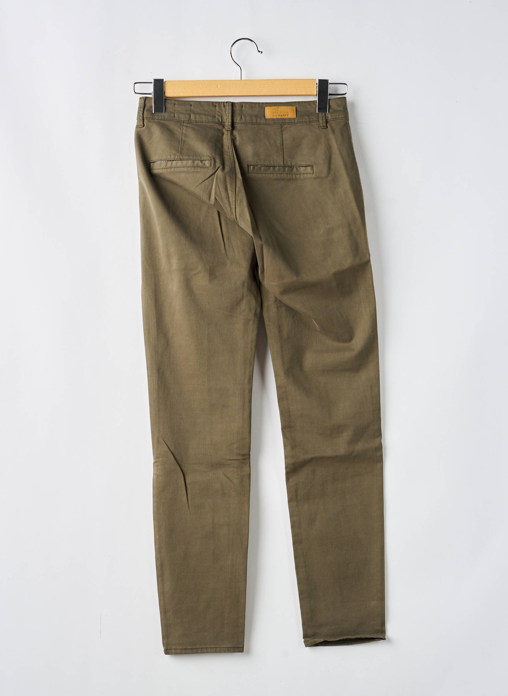 Pantalon chino țesătură poplin mărime normală verde HAPPY femeie