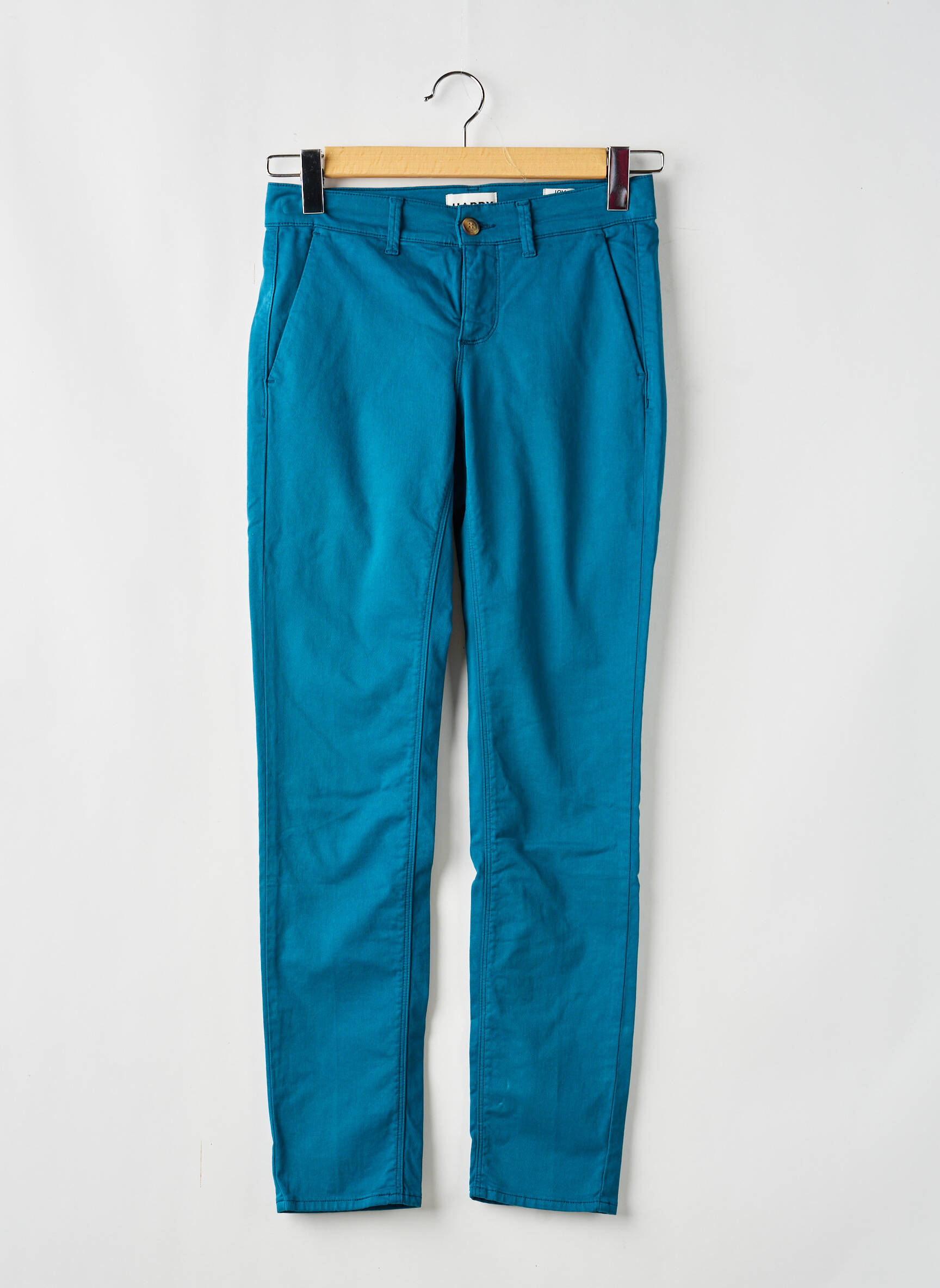 Pantalon chino țesătură poplin mărime normală albastru HAPPY femeie