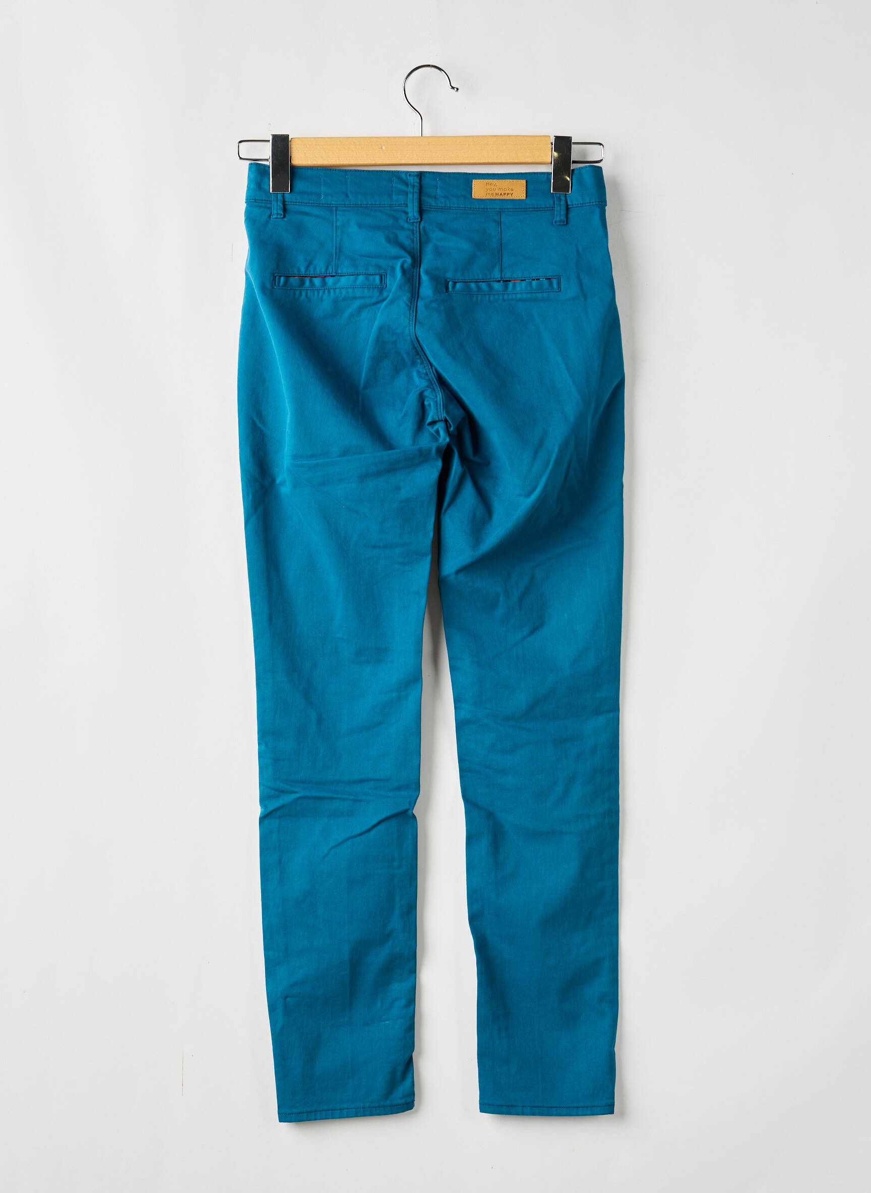 Pantalon chino țesătură poplin mărime normală albastru HAPPY femeie