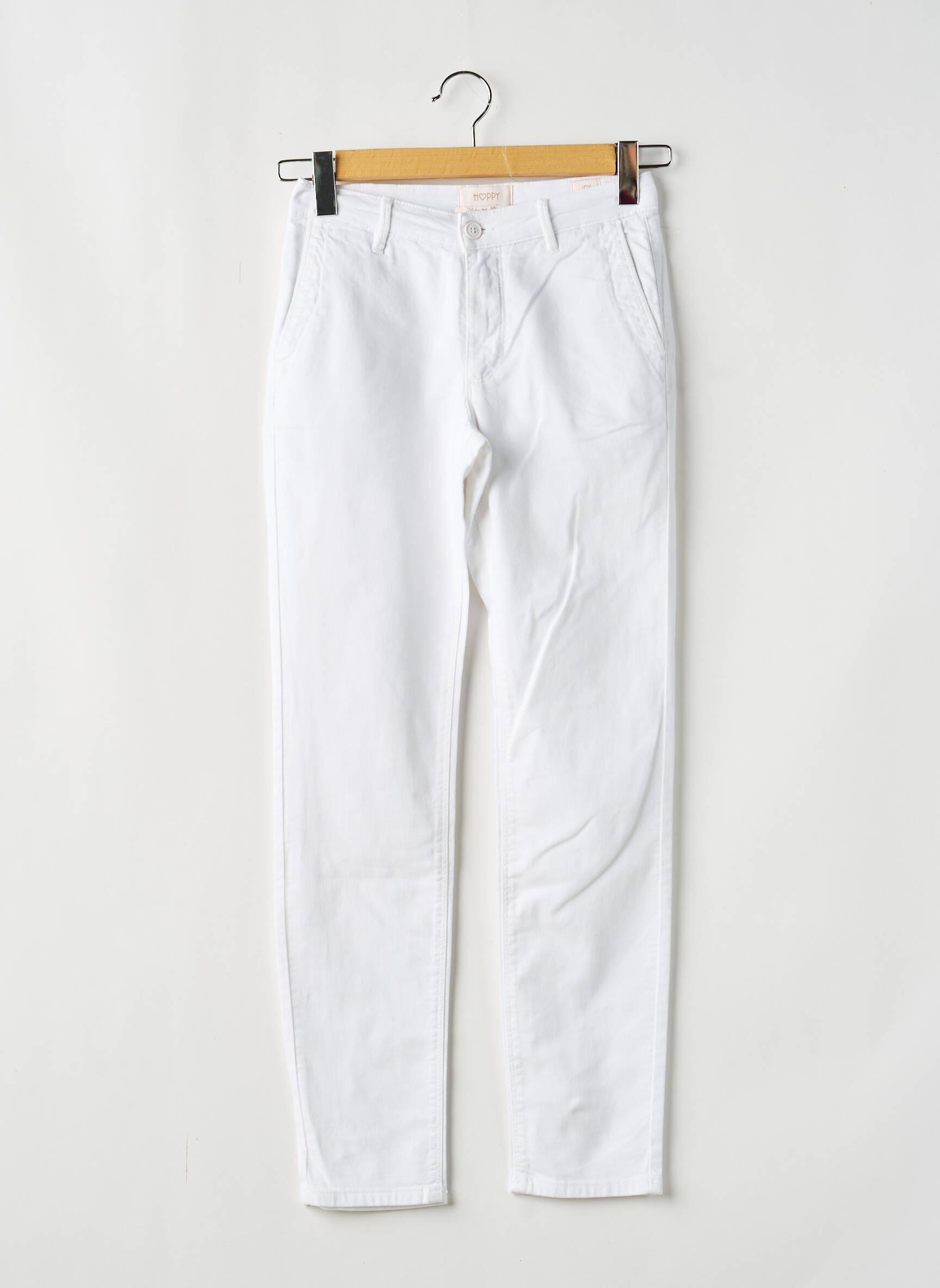 Pantalon chino țesătură poplin mărime normală alb HAPPY femeie