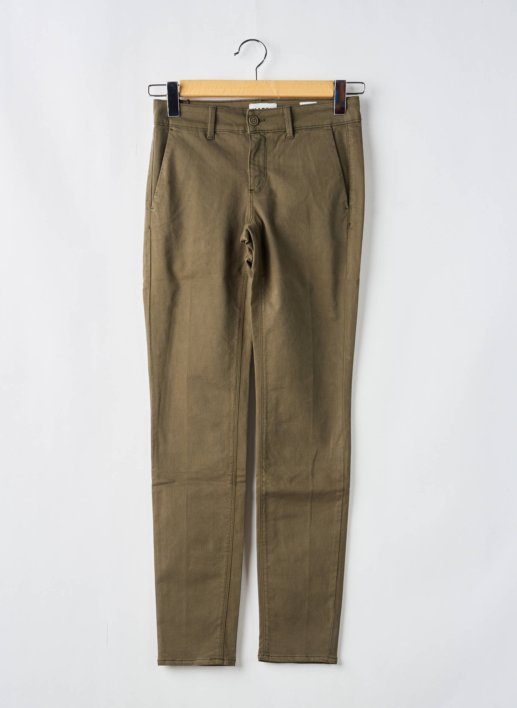 Pantalon chino țesătură poplin mărime normală verde HAPPY femeie