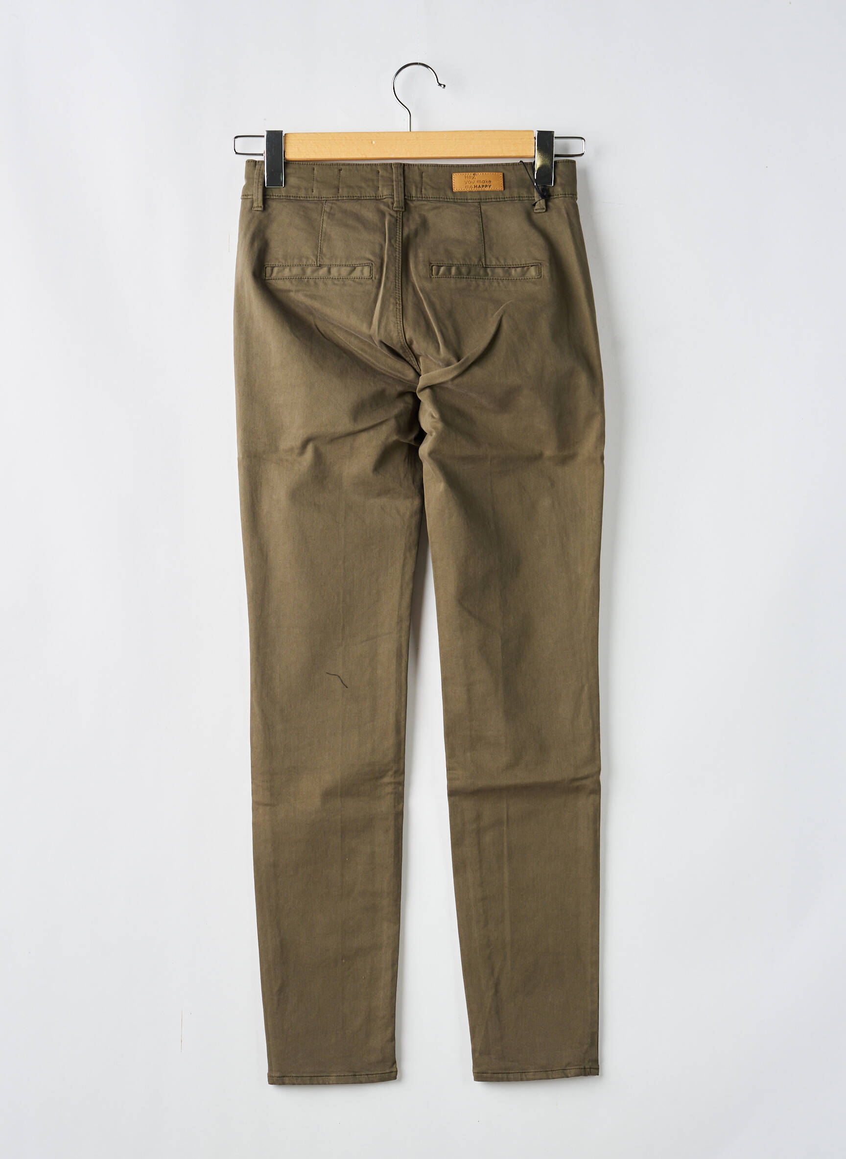 Pantalon chino țesătură poplin mărime normală verde HAPPY femeie