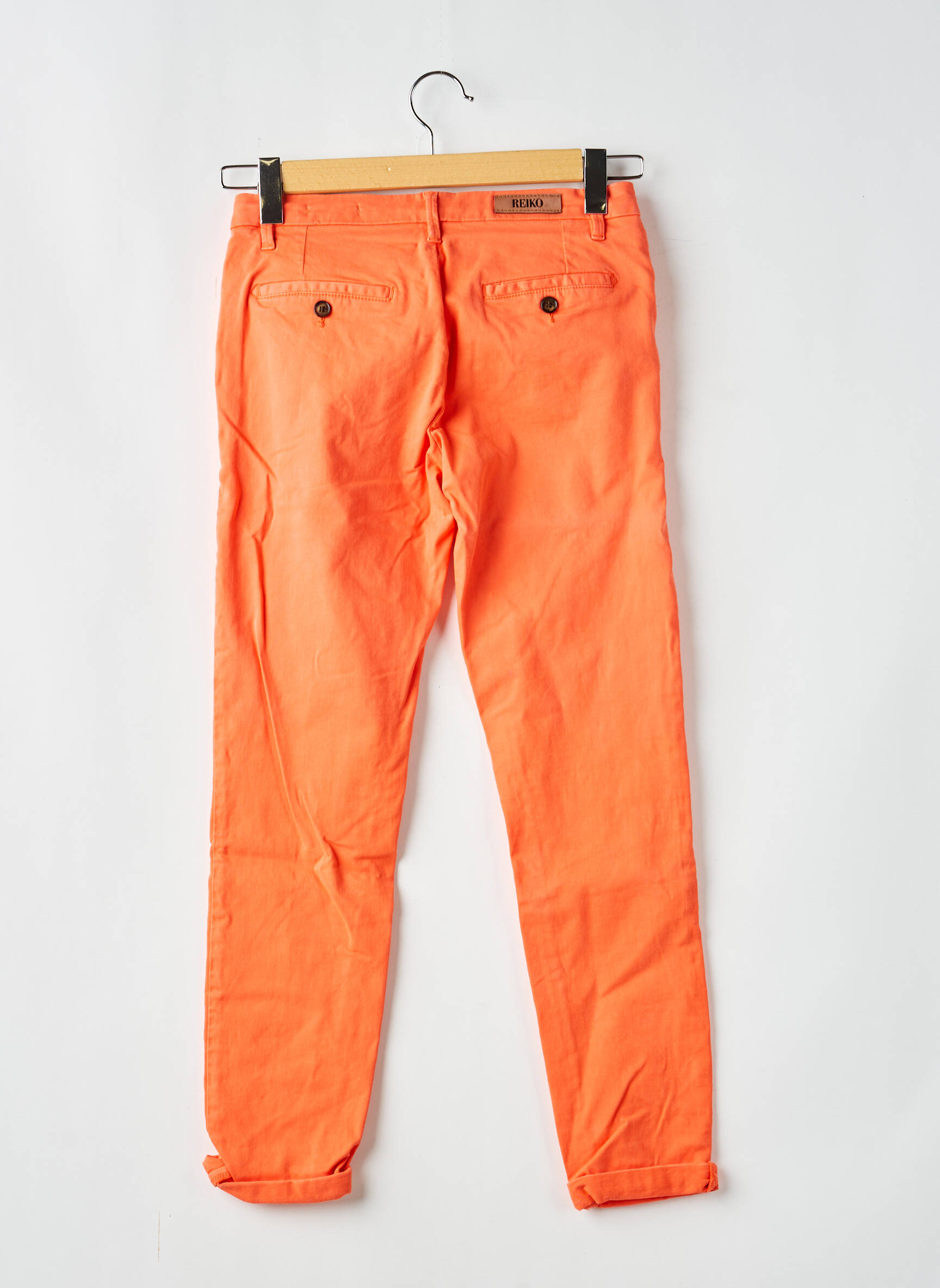 Pantalon chino țesătură poplin mărime normală portocalie REIKO femeie