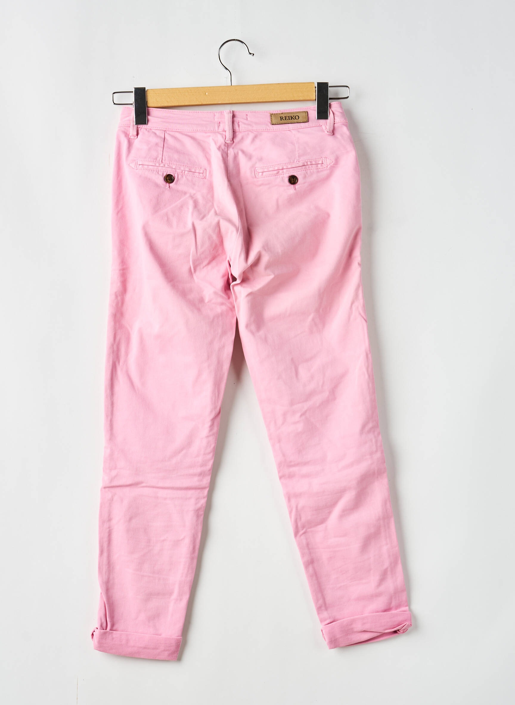 Pantalon chino țesătură poplin mărime normală roz REIKO femeie