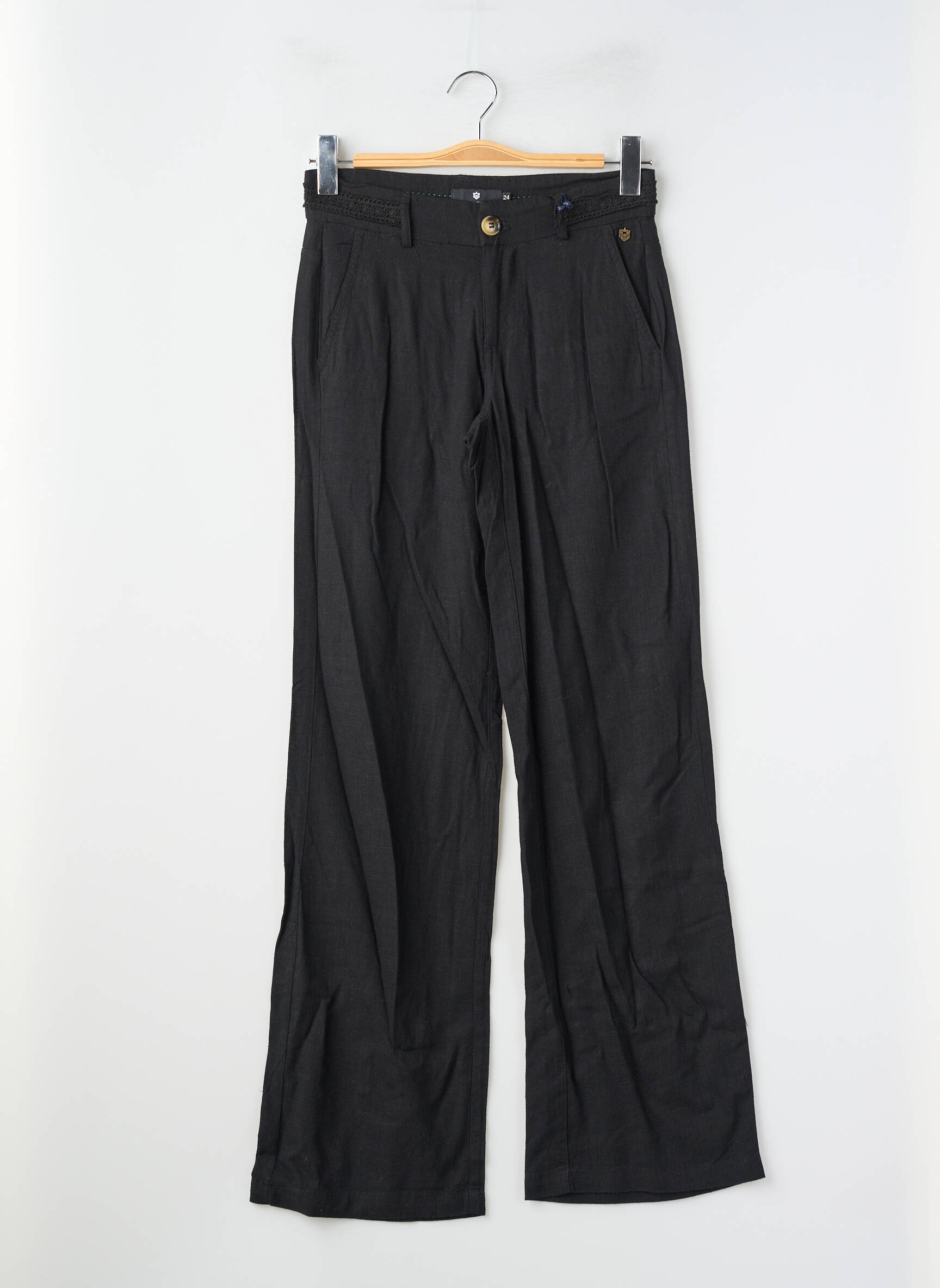 Pantalon drept închidere cu fermoar sub clapetă cu nasturi negru FREEMAN T.PORTER femeie