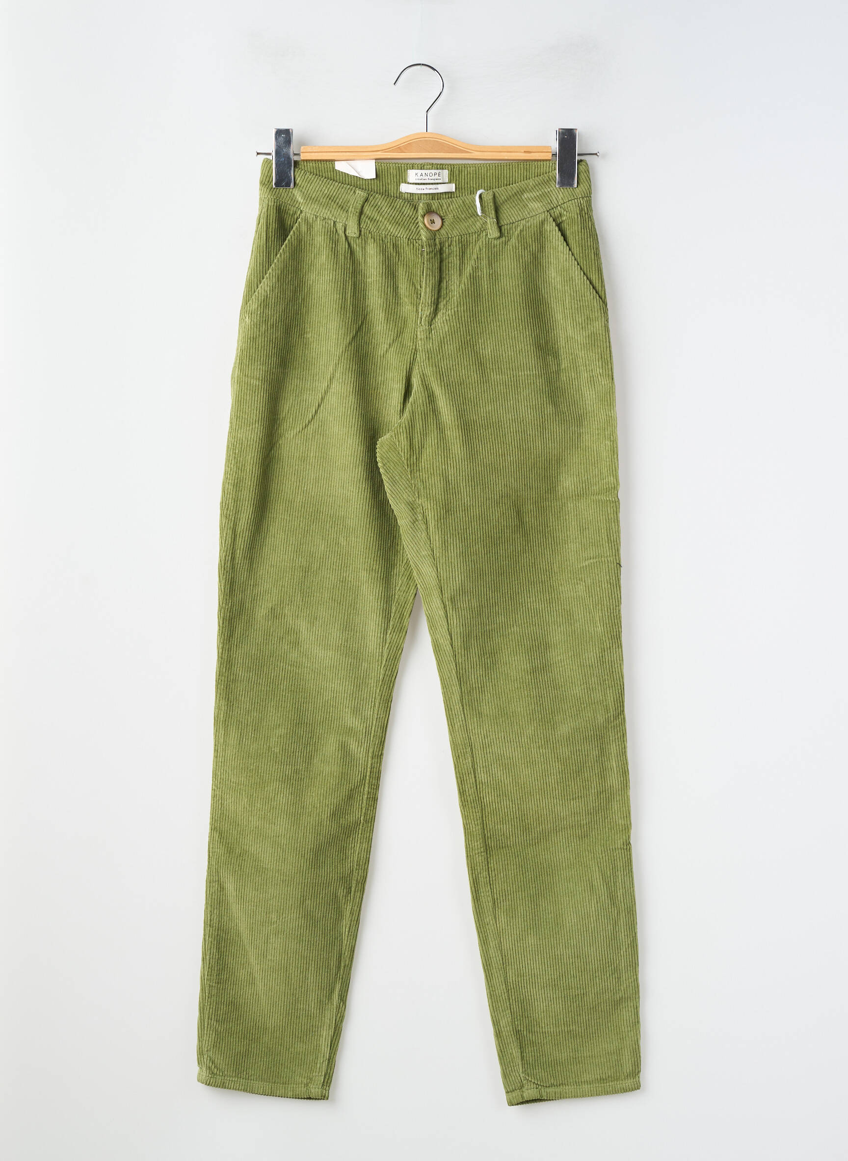 Pantalon chino închidere cu fermoar sub clapetă cu nasturi mărime normală verde KANOPE femeie