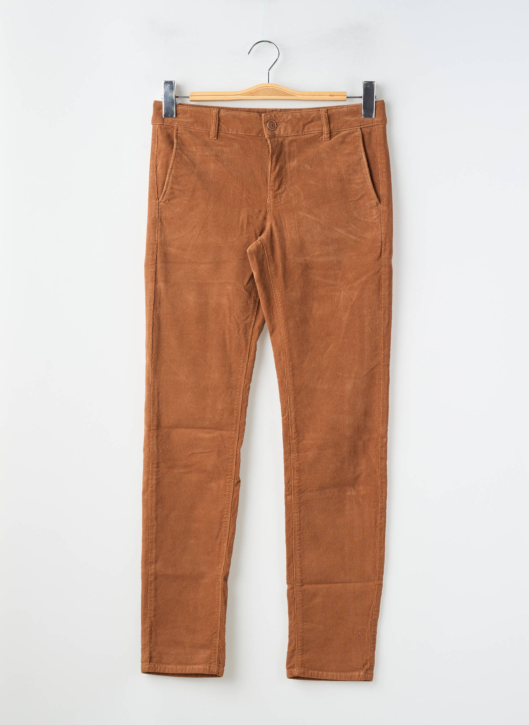 Pantalon chino închidere cu fermoar sub clapetă cu nasturi mărime normală maro HAPPY femeie