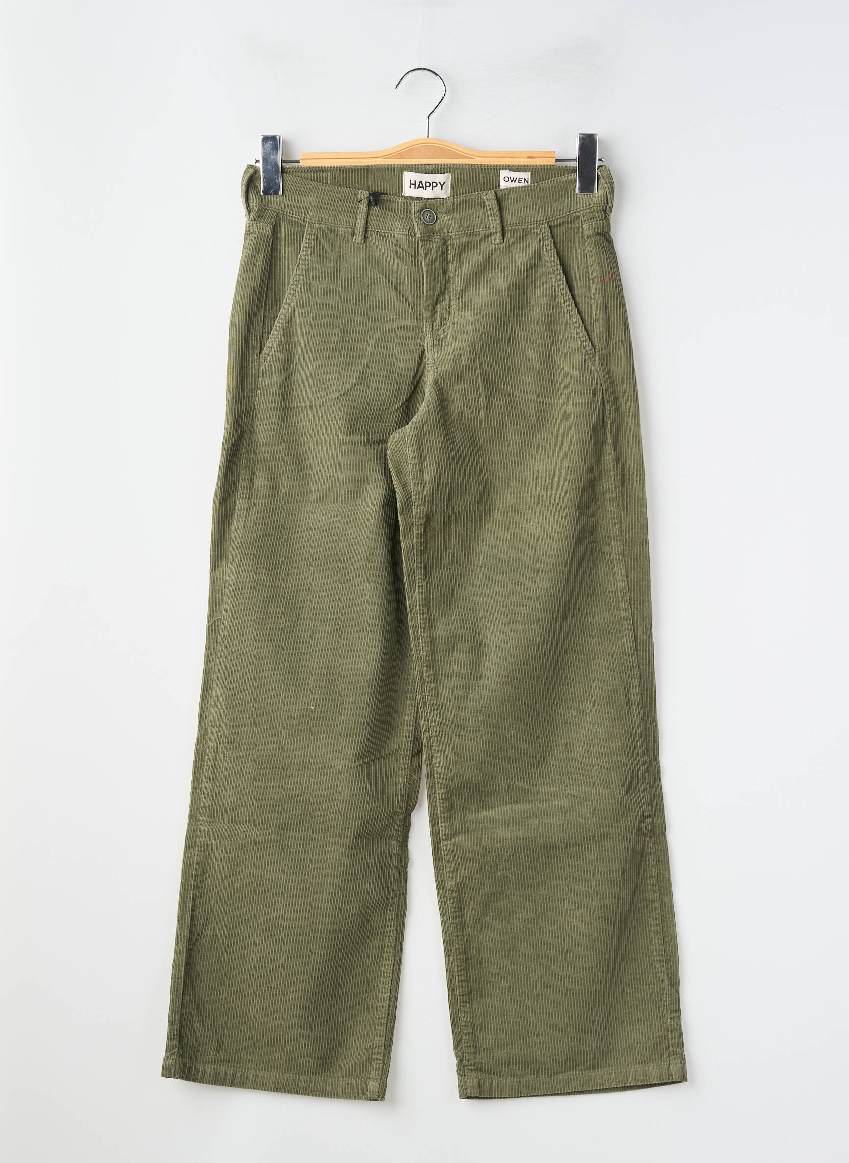 Pantalon larg închidere cu fermoar sub clapetă cu nasturi mărime normală verde HAPPY femeie