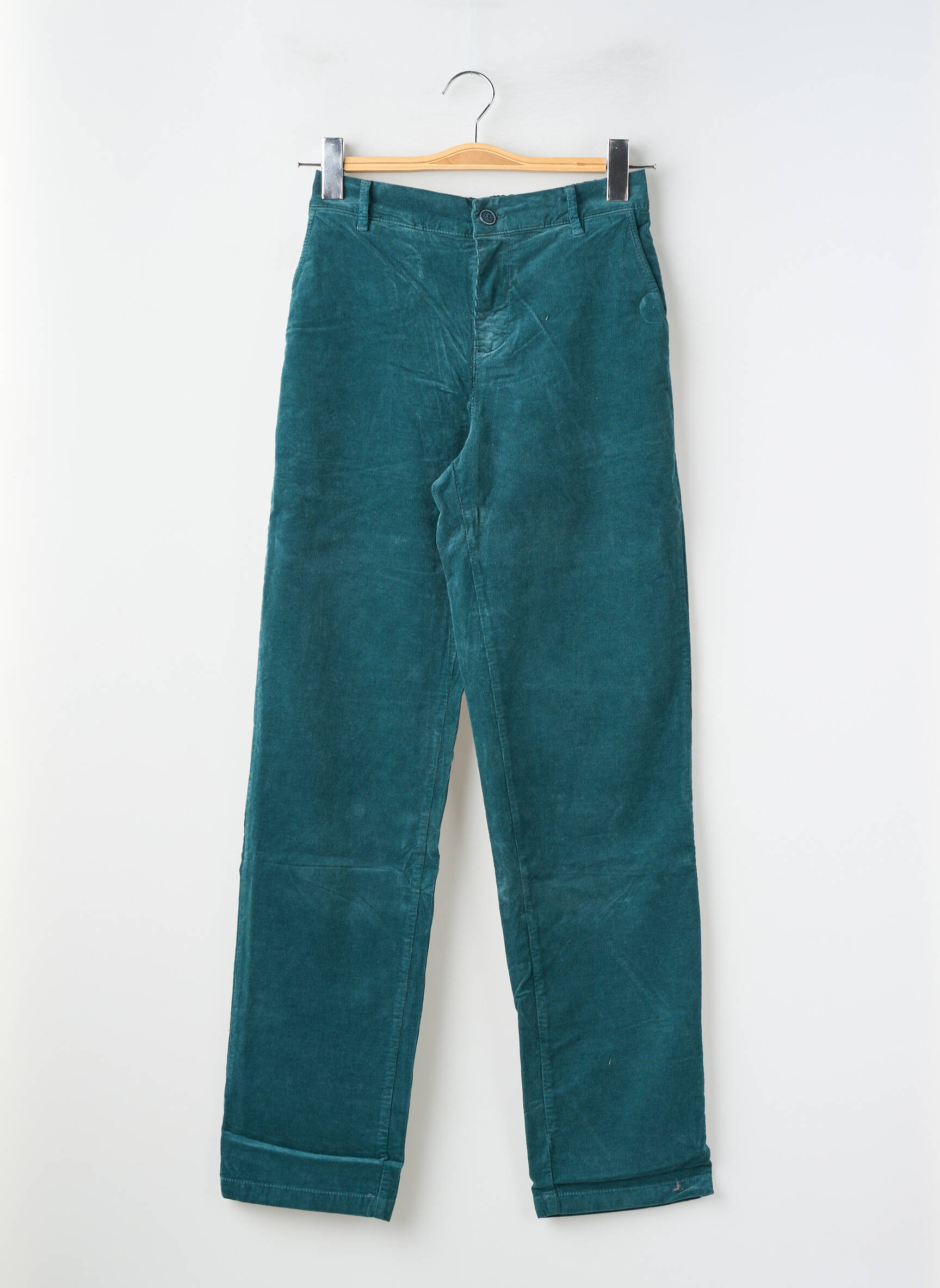 Pantalon chino închidere cu fermoar sub clapetă cu nasturi talie înaltă verde HAPPY femeie