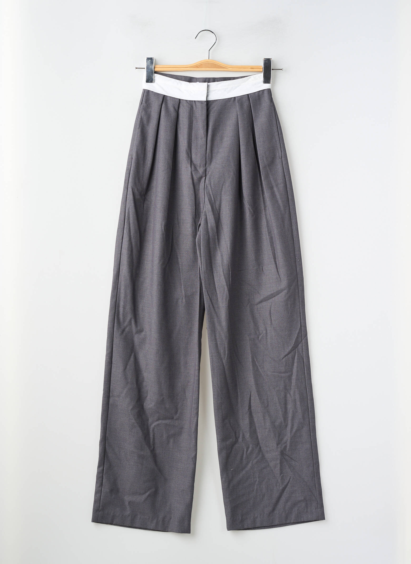 Pantalon larg talie cu cleme talie înaltă gri SUNCOO femeie