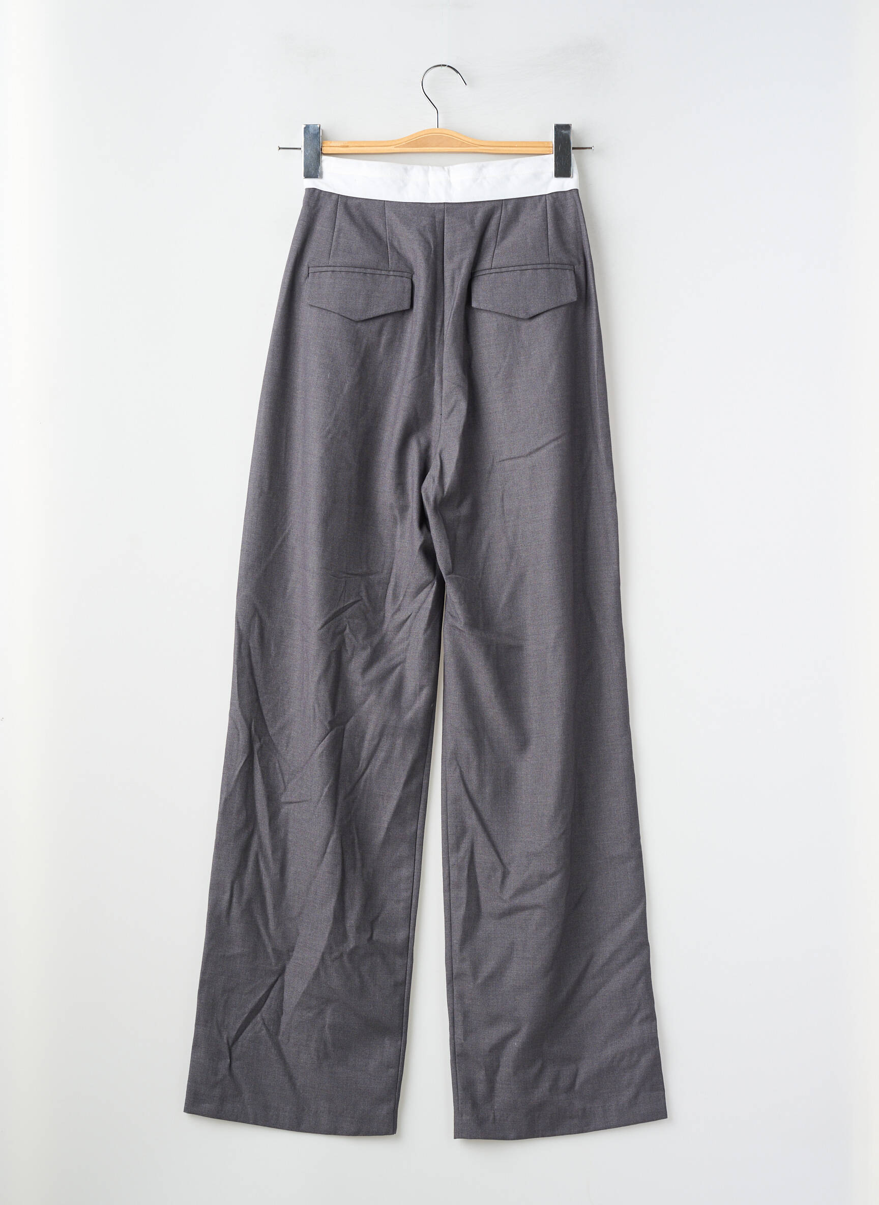 Pantalon larg talie cu cleme talie înaltă gri SUNCOO femeie