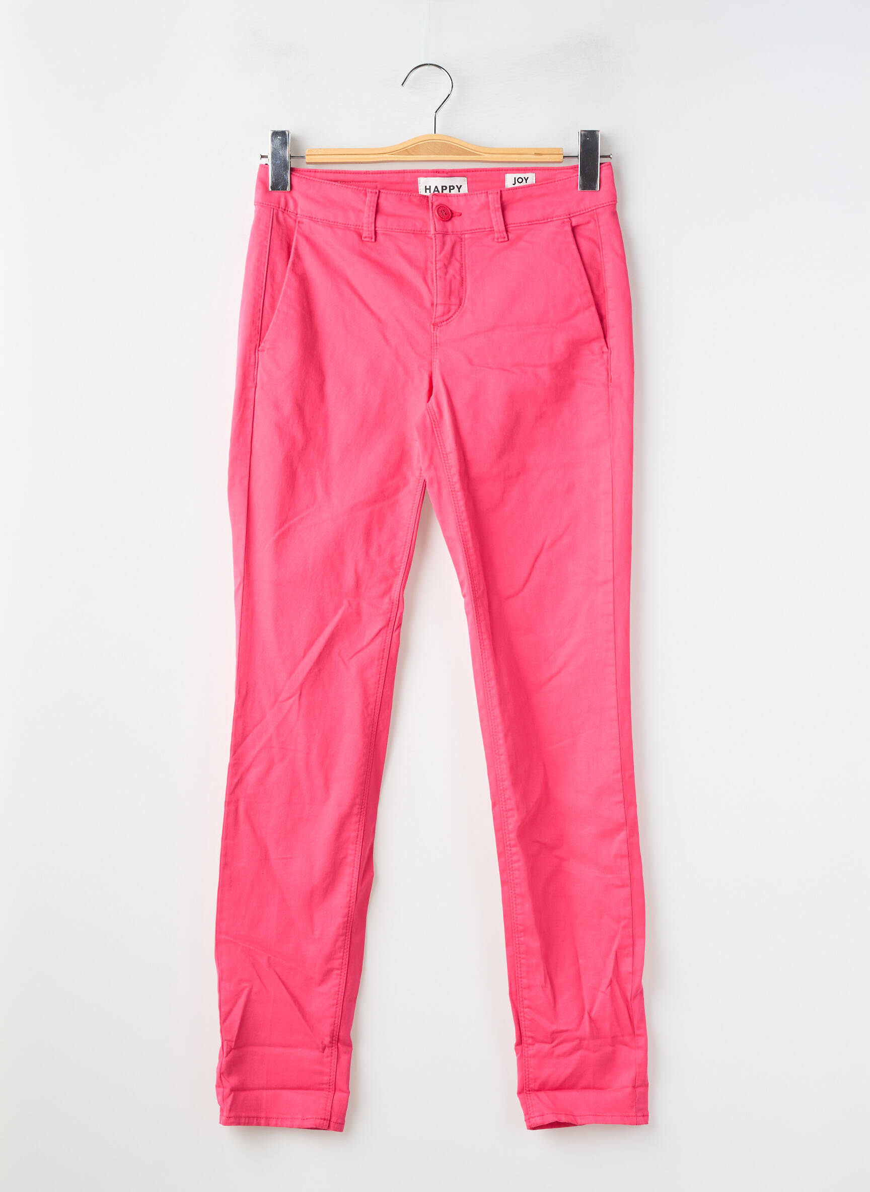 Pantalon chino țesătură poplin mărime normală roz HAPPY femeie