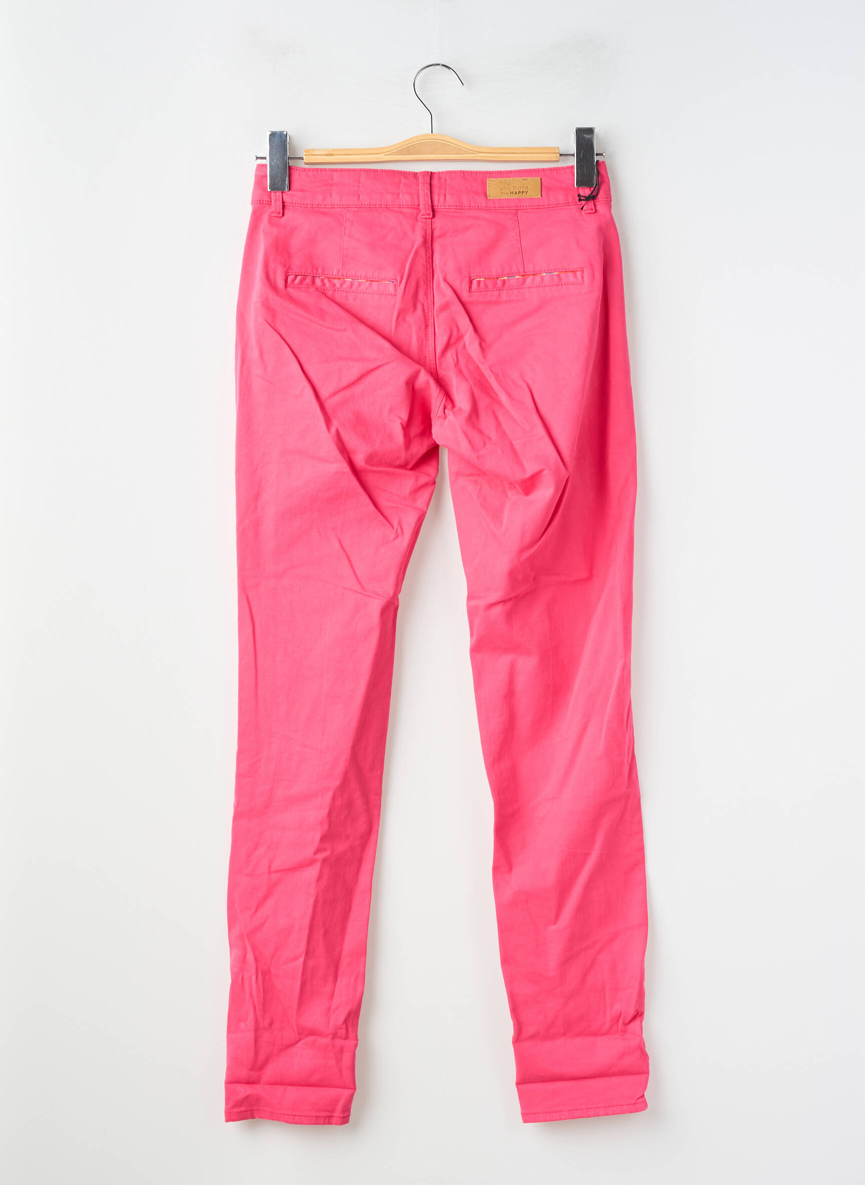 Pantalon chino țesătură poplin mărime normală roz HAPPY femeie
