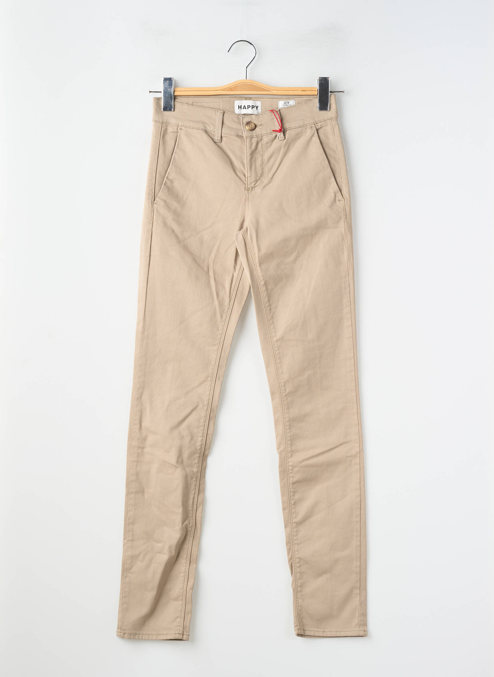 Pantalon chino țesătură poplin mărime normală maro HAPPY femeie