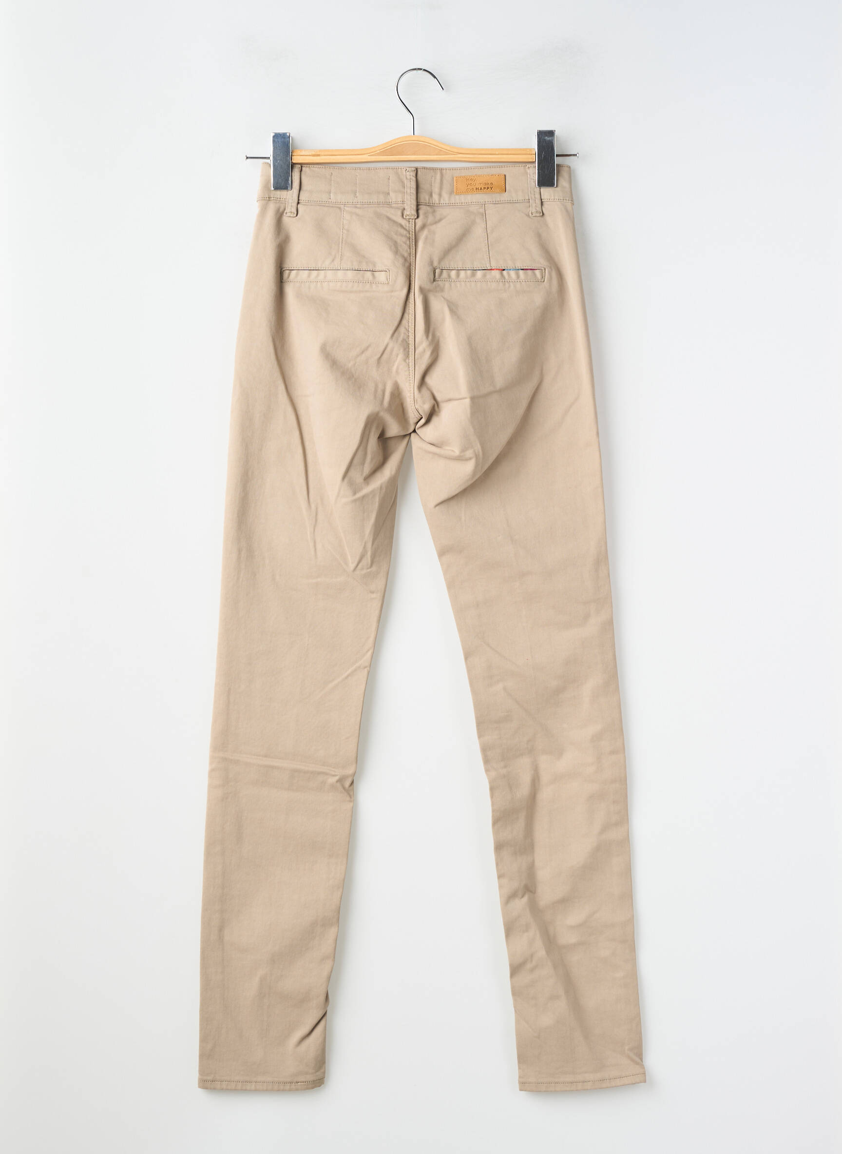 Pantalon chino țesătură poplin mărime normală maro HAPPY femeie