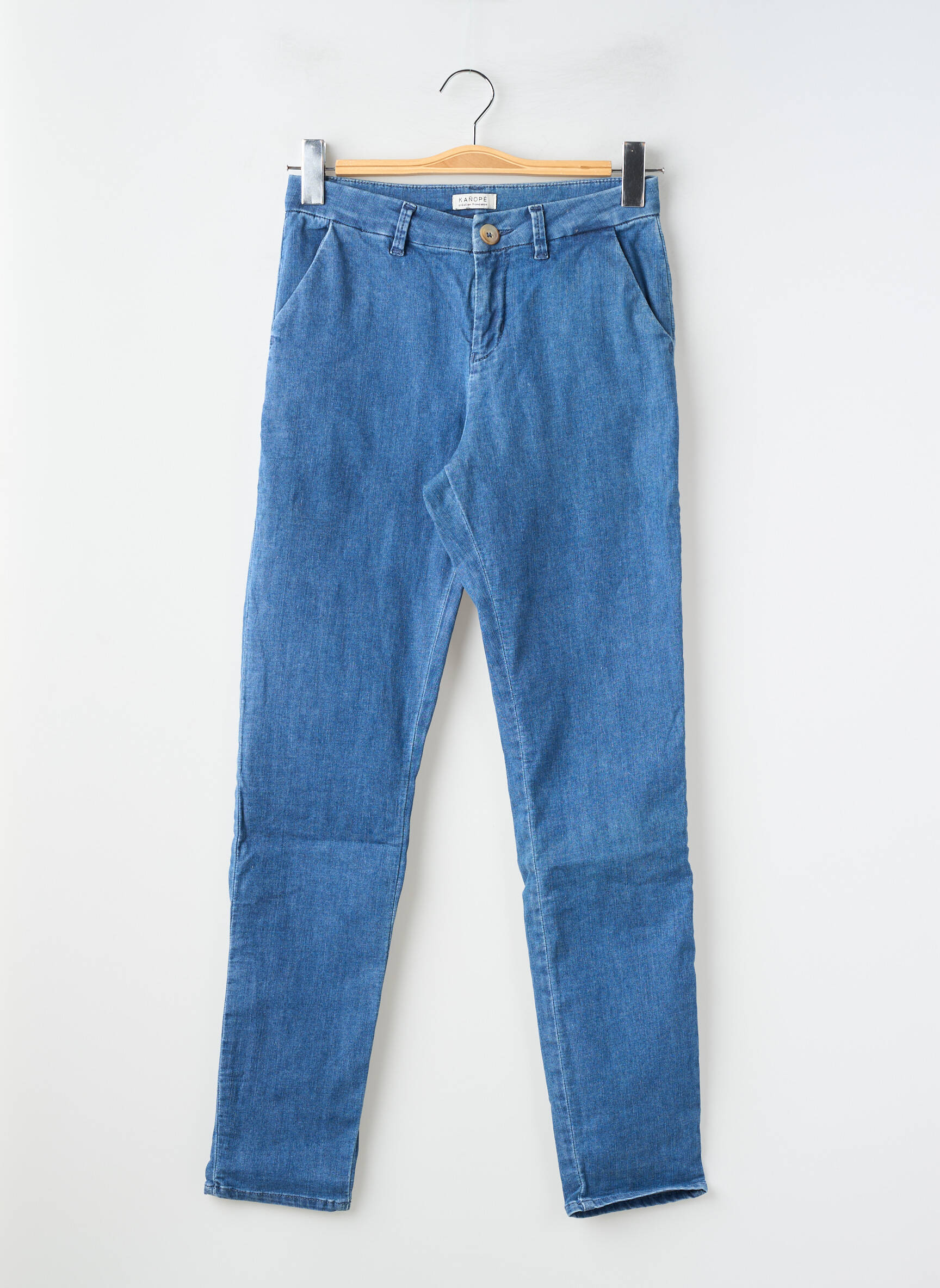 Pantalon chino închidere cu fermoar sub clapetă cu nasturi albastru KANOPE femeie