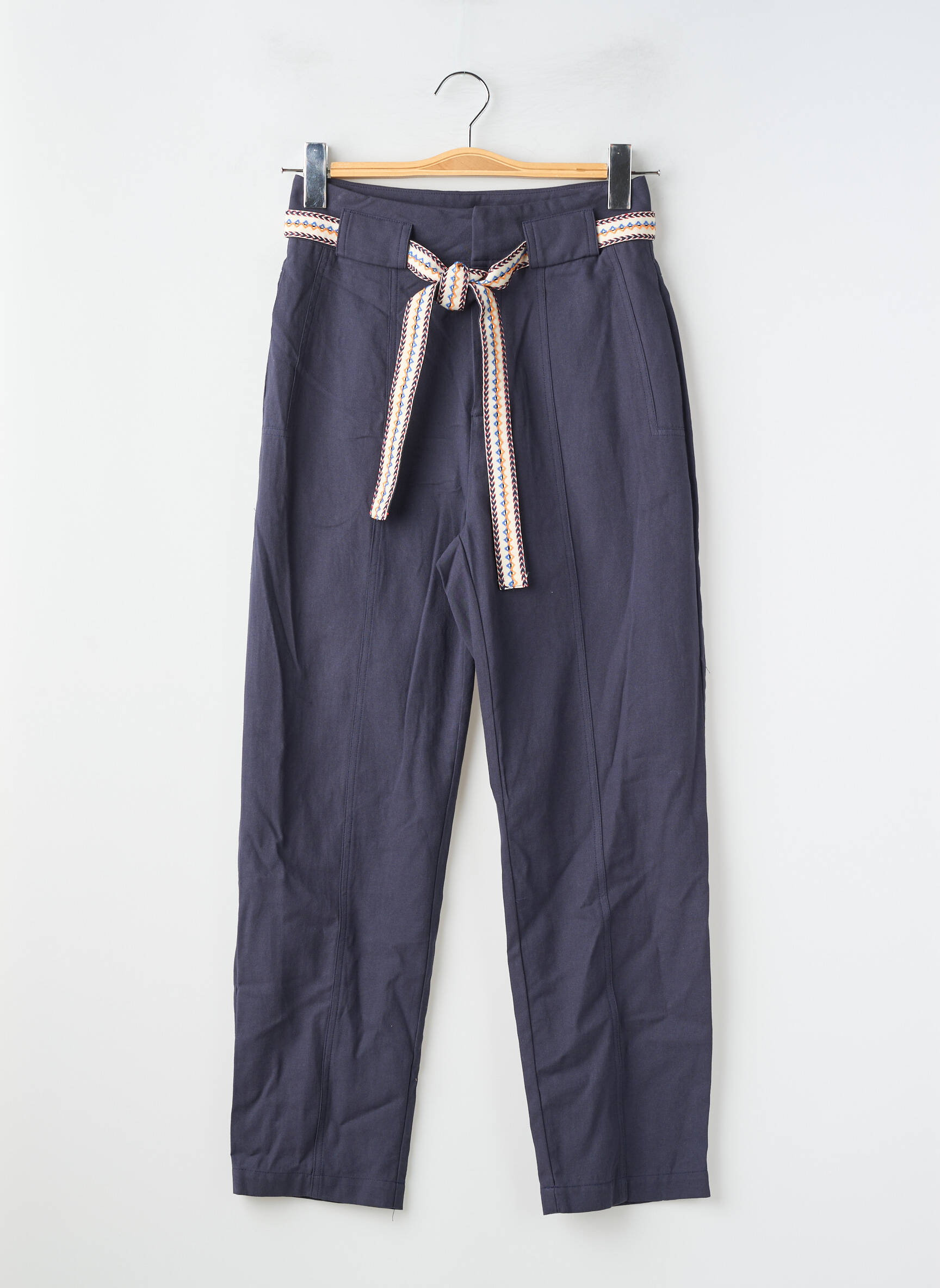 Pantalon drept țesătură crep talie înaltă albastru SUNCOO femeie