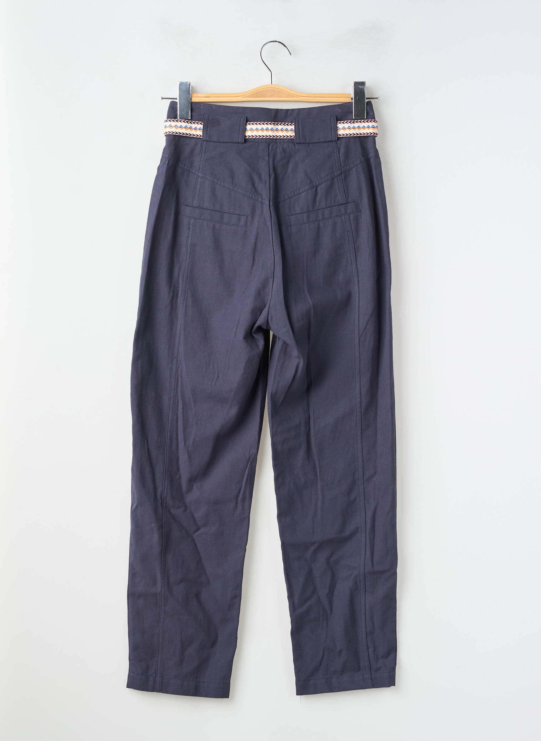 Pantalon drept țesătură crep talie înaltă albastru SUNCOO femeie