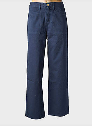 Pantalon larg închidere cu fermoar sub clapetă cu nasturi talie înaltă albastru HAPPY femeie