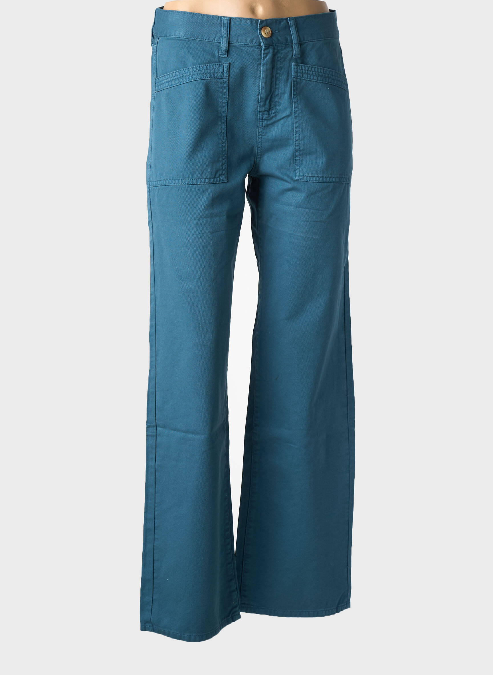 Pantalon drept țesătură poplin mărime normală albastru HAPPY femeie
