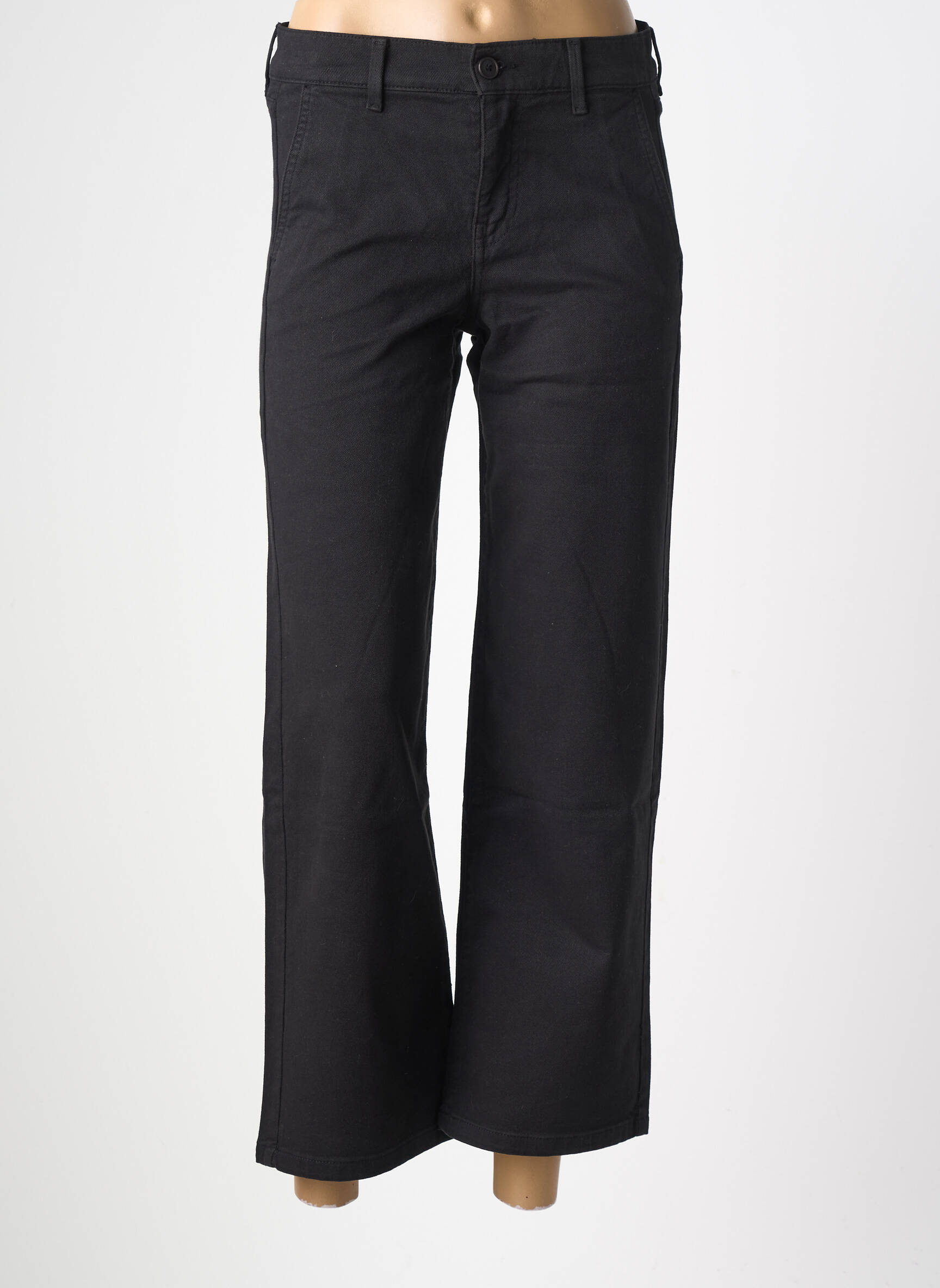 Pantalon chino închidere cu fermoar sub clapetă cu nasturi mărime normală negru HAPPY femeie