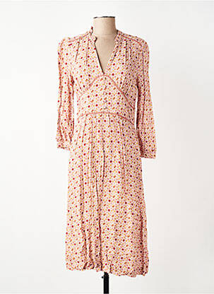 Rochie midi imprimeu fantezie mâneci lungi roz INDI & COLD femeie