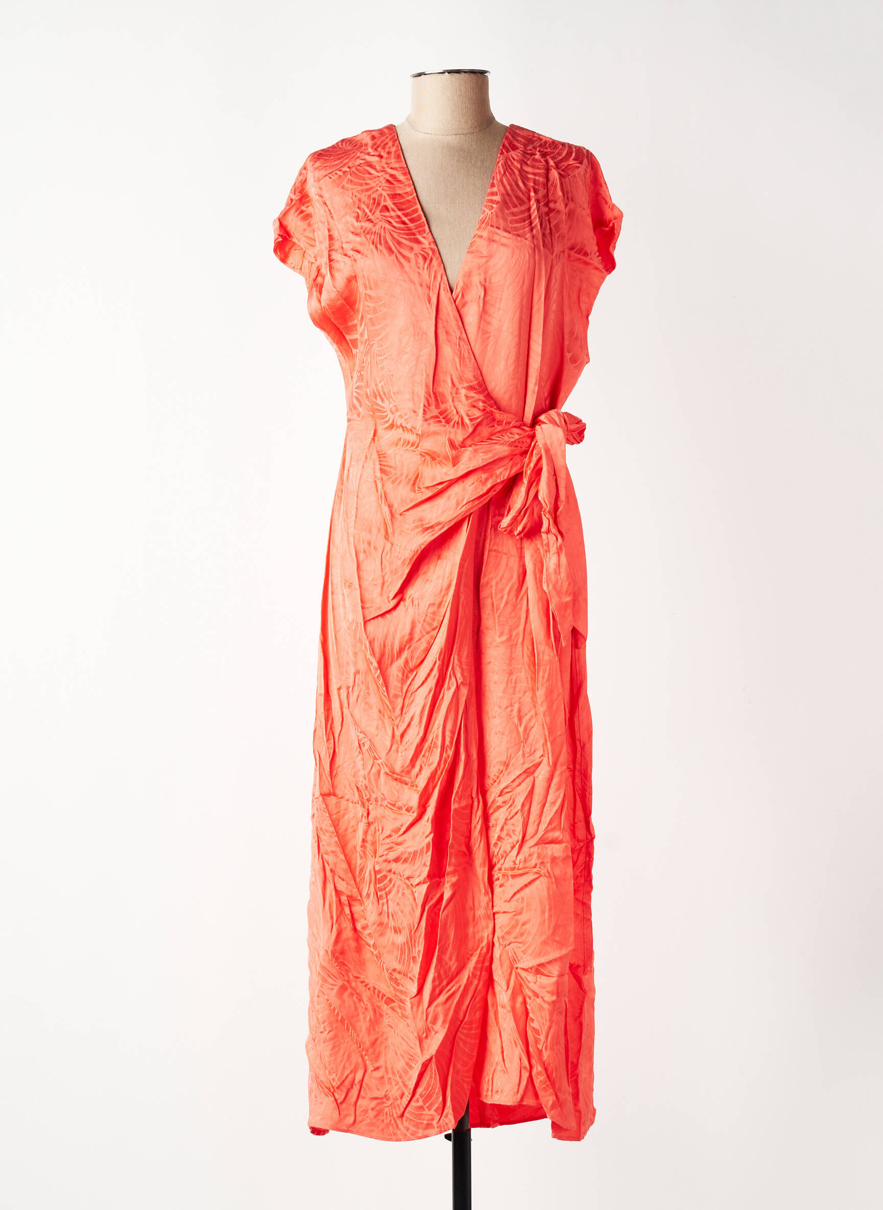 Rochie midi mâneci scurte mâneci scurte portocalie SUNCOO femeie
