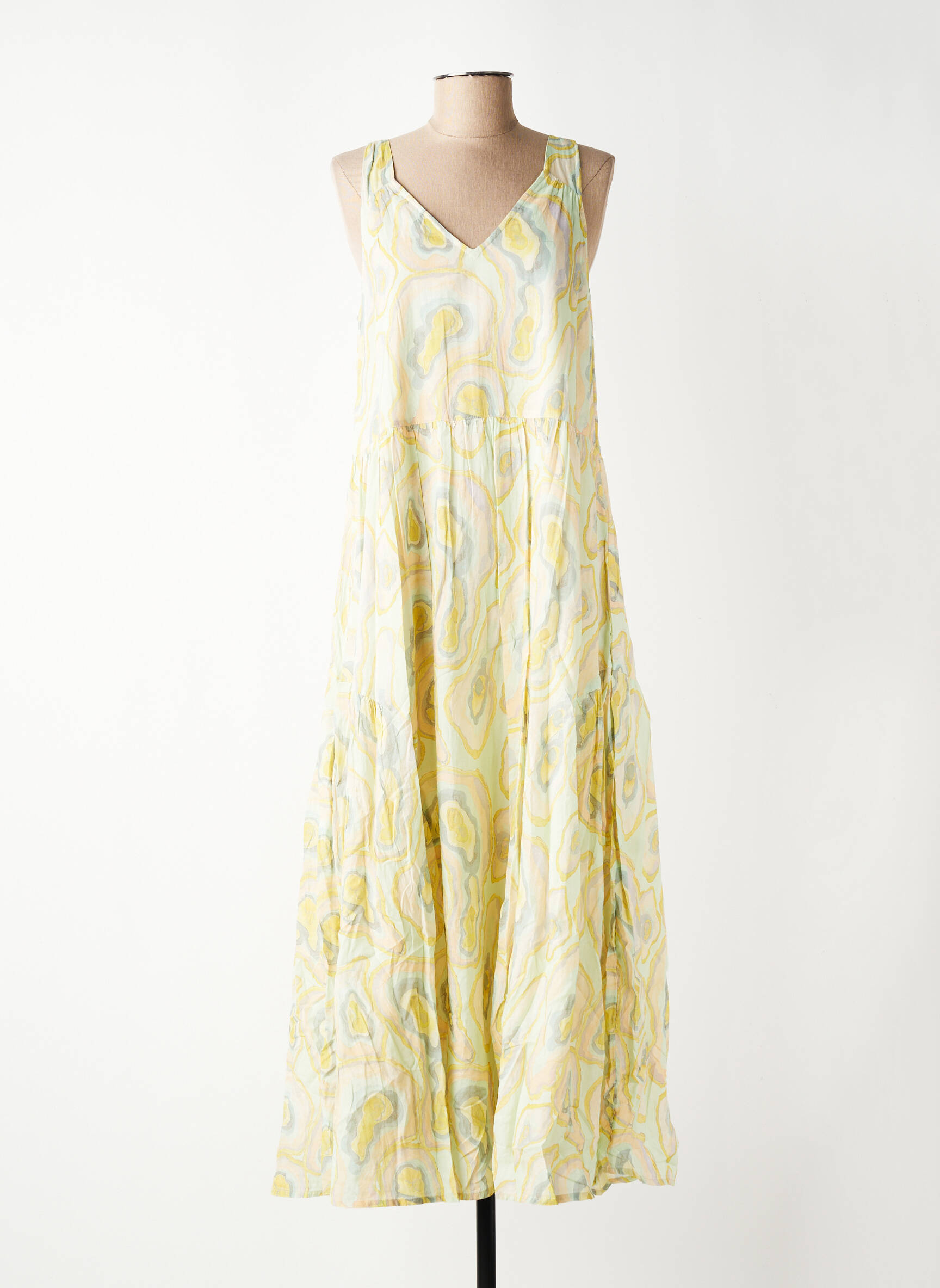 Rochie lungă imprimeu fantezie fără mâneci verde INDI & COLD femeie