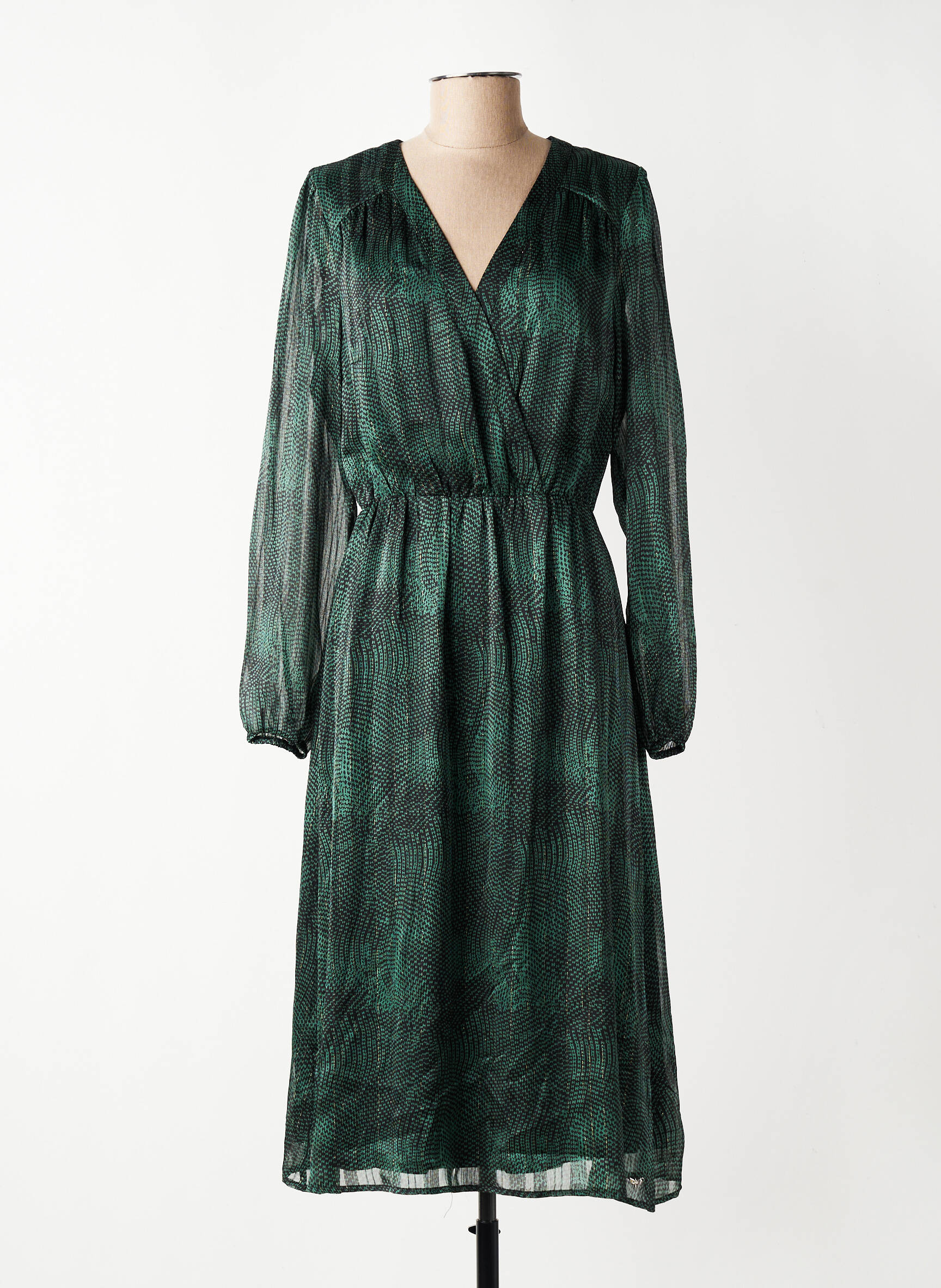 Rochie midi imprimeu fantezie mâneci lungi verde LPB LES PETITES BOMBES  femeie