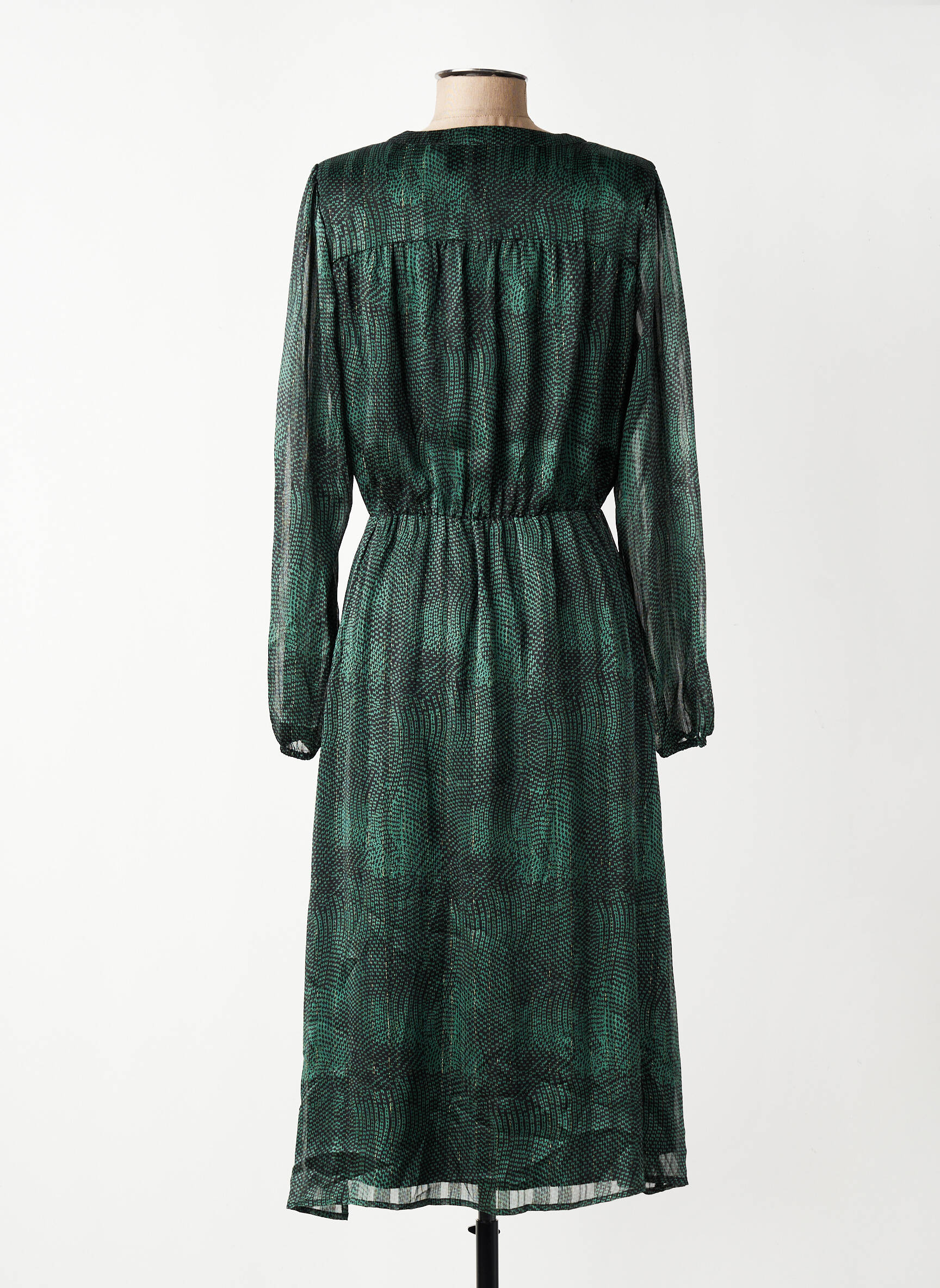 Rochie midi imprimeu fantezie mâneci lungi verde LPB LES PETITES BOMBES  femeie