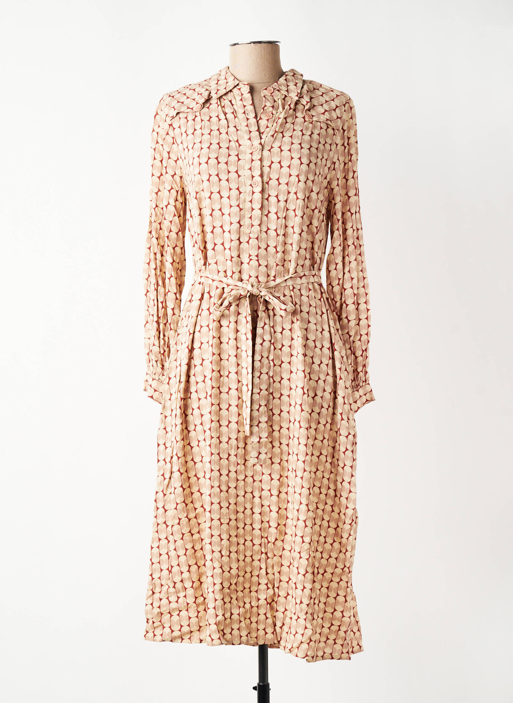 Rochie midi croială fluidă mâneci lungi bej INDI & COLD femeie