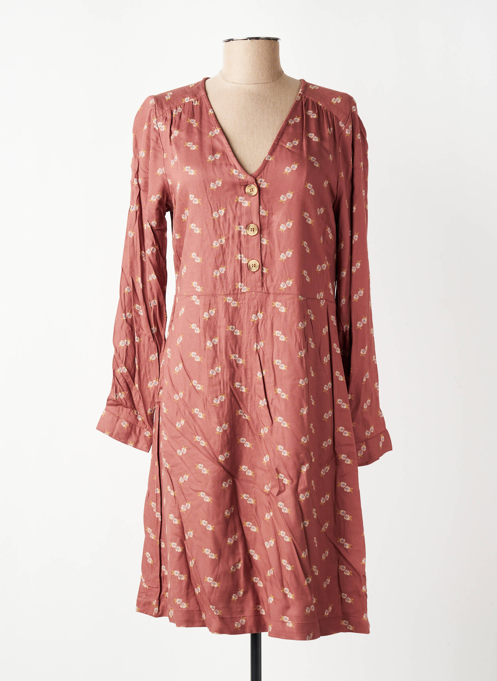 Rochie midi imprimeu floral mâneci lungi roz INDI & COLD femeie