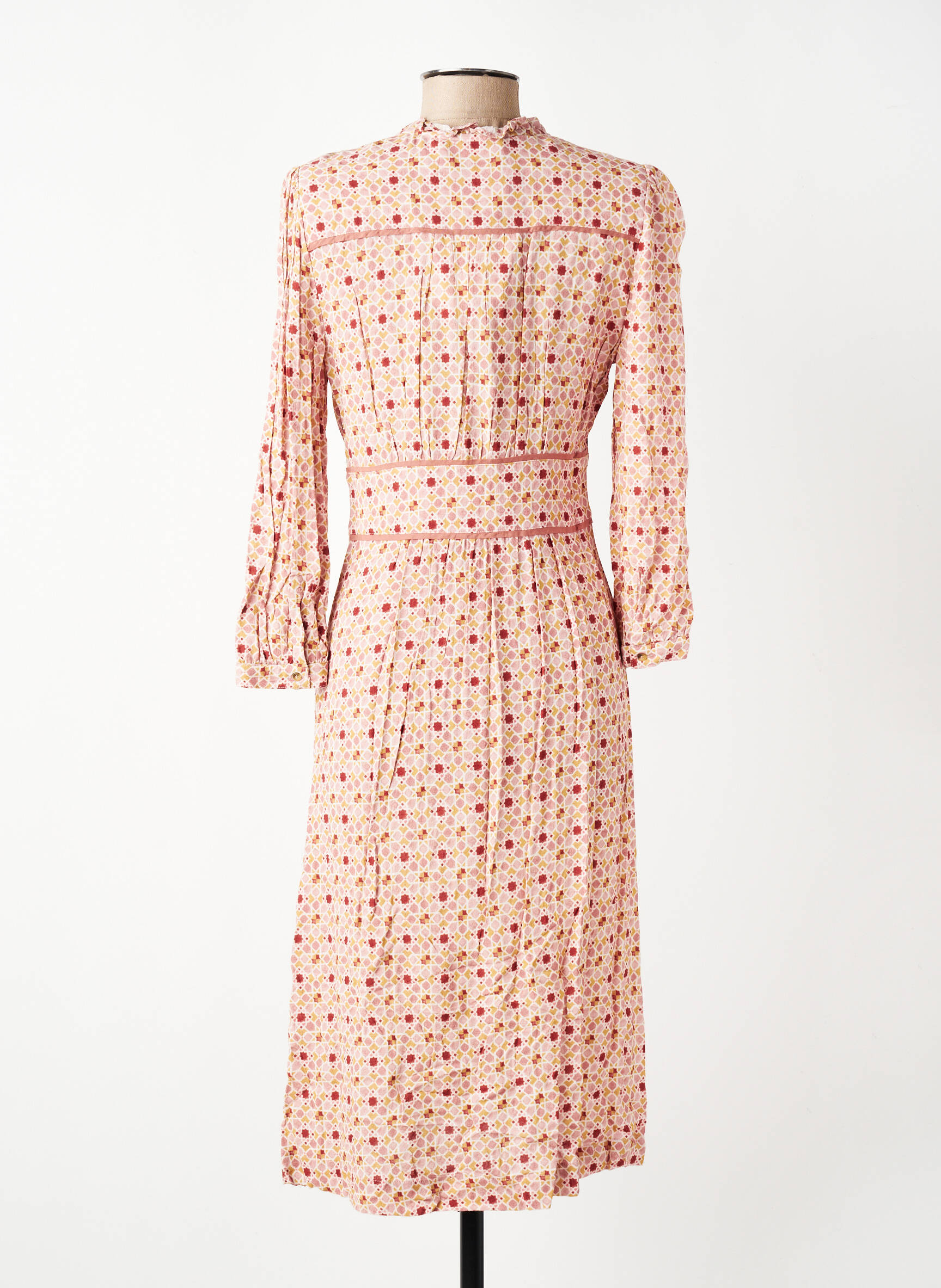 Rochie midi imprimeu fantezie mâneci lungi roz INDI & COLD femeie