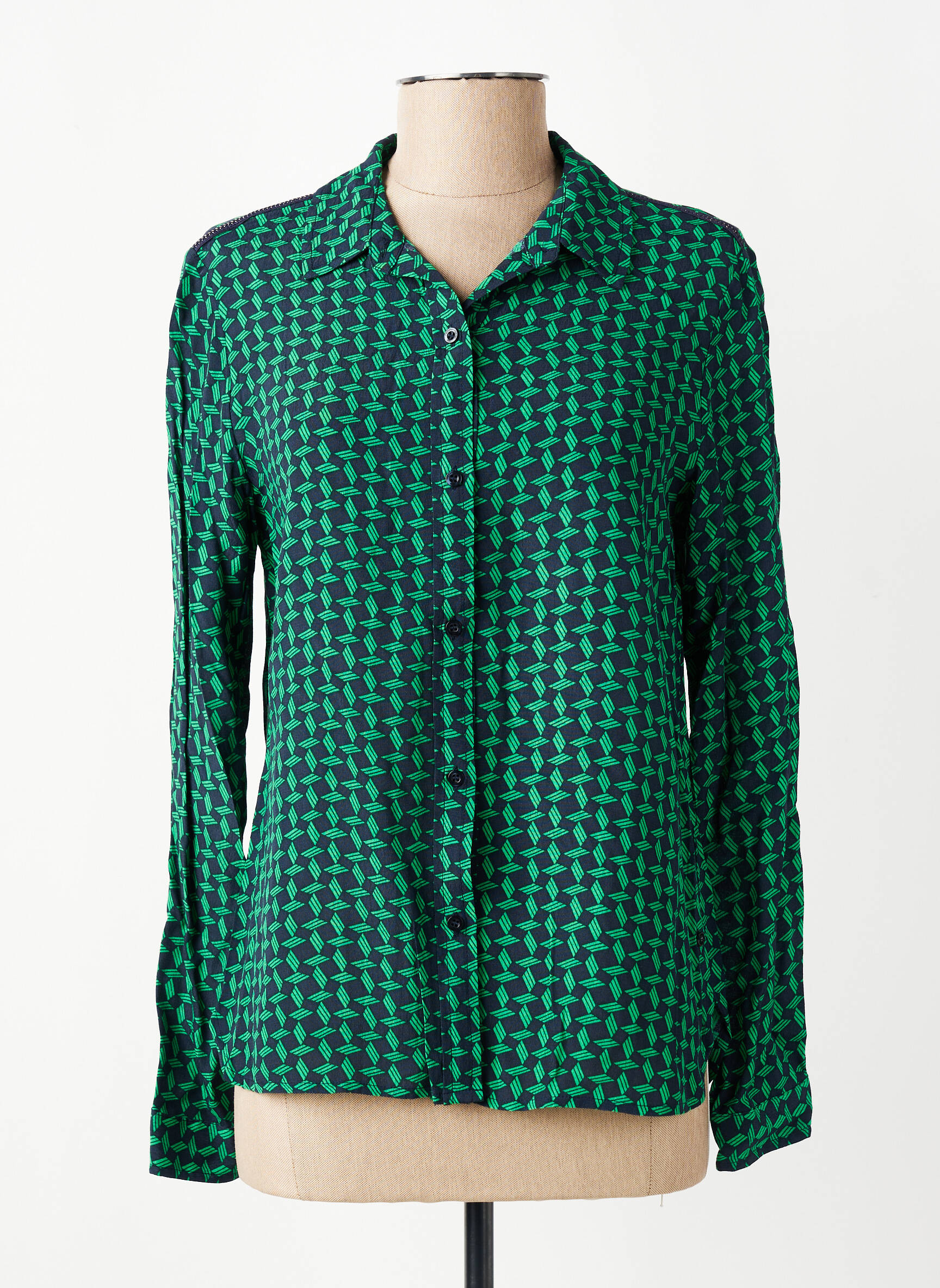 Cămașă croială cambrată mâneci lungi verde FREEMAN T.PORTER femeie