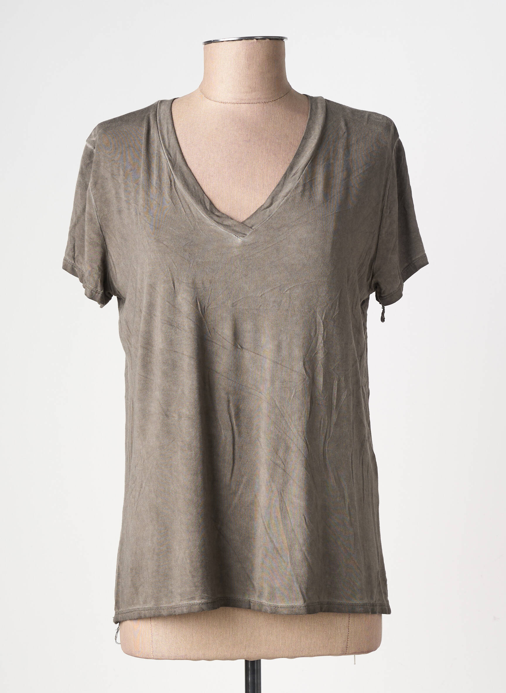 Tricou guler în v mâneci scurte maro BY COCO femeie