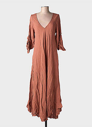 Rochie lungă croială evazată mâneci 3/4 maro BY COCO femeie