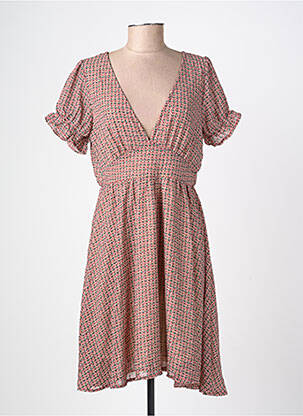 Rochie midi imprimeu fantezie mâneci scurte bej LILIE ROSE femeie
