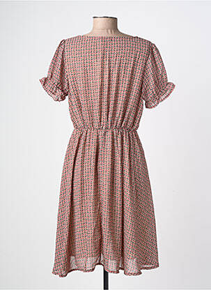 Rochie midi imprimeu fantezie mâneci scurte bej LILIE ROSE femeie